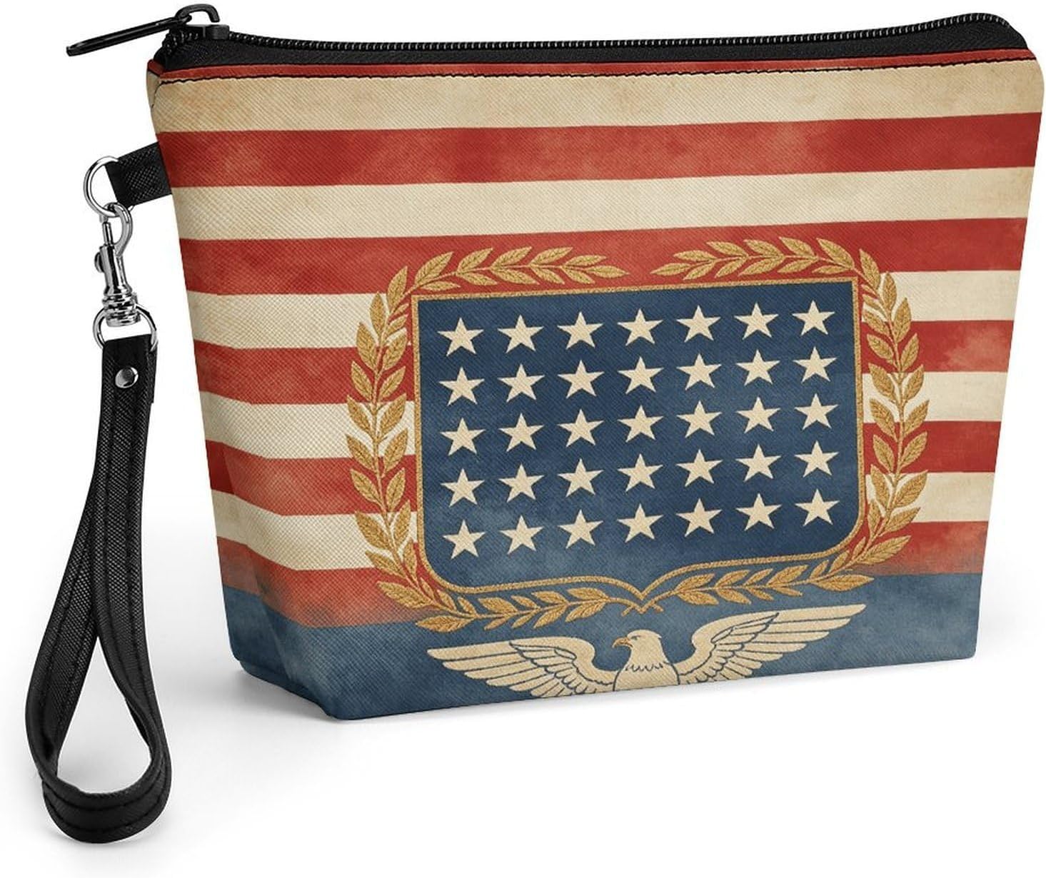 Handheld Usa Flag Eagle Decor Cosmetic Bag with Zipper