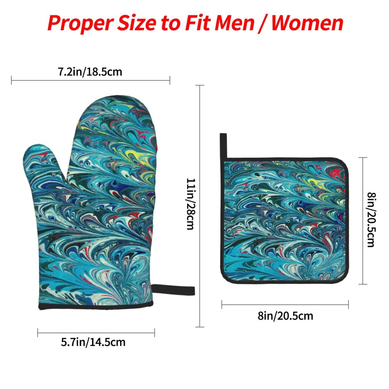 Ofenhandschuh & Topflappen Set – Hitzebeständig, Wasserdicht Mit Marmor-Design