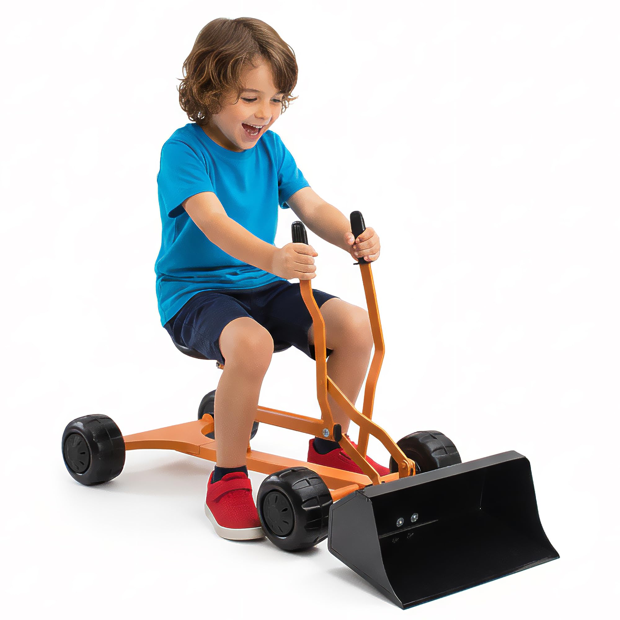 WONKAWOO Sand Digger Backhoe Loader for Kids, 360 Degree Ride On Metal Excavator Bulldozer Digging Toy for Sandbox and Beach, Patented Extra Wide Scoop Bucket