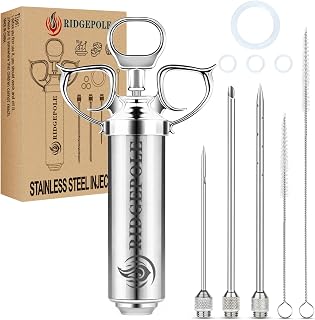 RIDGEPOLE Meat Injector Syringe Kit: 304 Stainless Steel, 3 Needles, 2oz Capacity for Turkey, Beef, Steak - Valentine's Gifts for Men, Dad, Husband