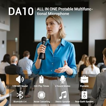 Takstar 15W Bluetooth Wireless Microphone with Speaker, All in One Handheld Mic with LED Screen, Portable Loudspeaker PA System for Karaoke, Meeting, Speech, Wedding, Classroom, Teacher - DA10 II