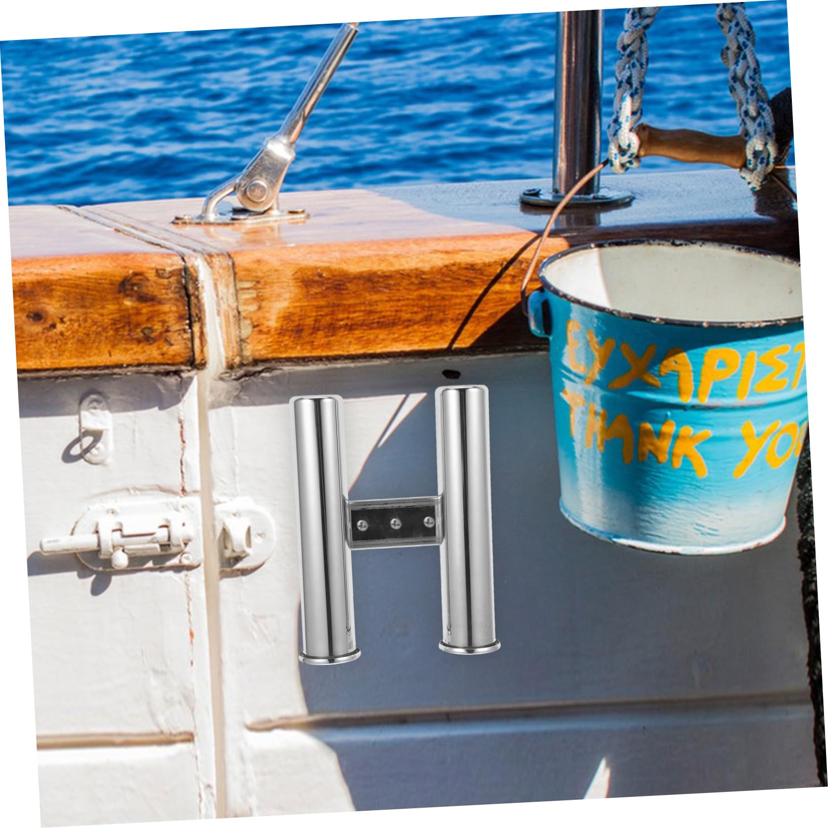 VALICLUD Supporto per Canne da Pesca Doppio in Acciaio Inossidabile Resistente alla Corrosione con Drenaggio per Pesca Sportiva Muro Montato Argento