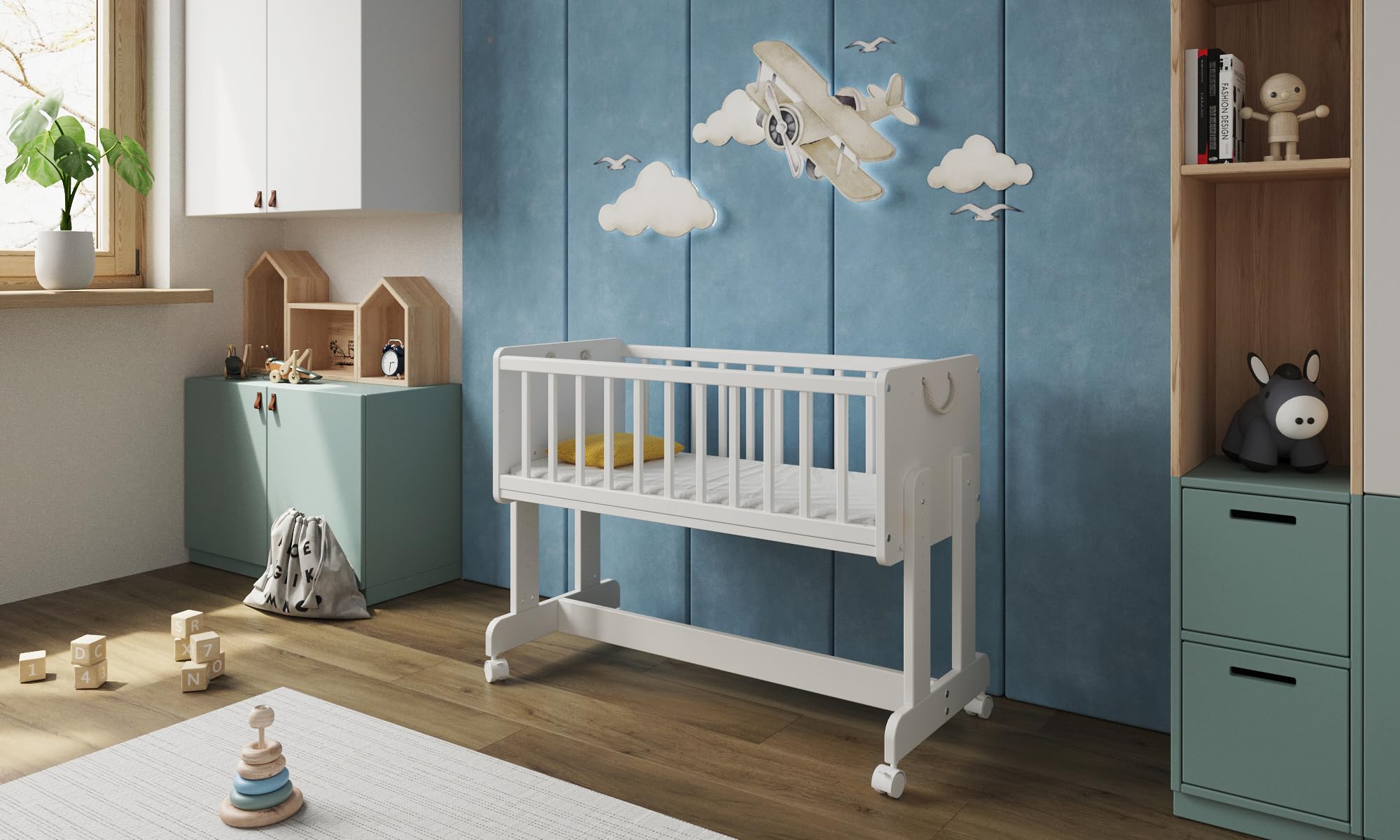 Love For Sleep Cuna Multifuncional 6 en 1 de Madera para Bebé 90x40 cm SMARTCRIB con Ruedas y Colchón – Cuna Colecho, Moisés, Banco, Mesa y Caja de Juguetes