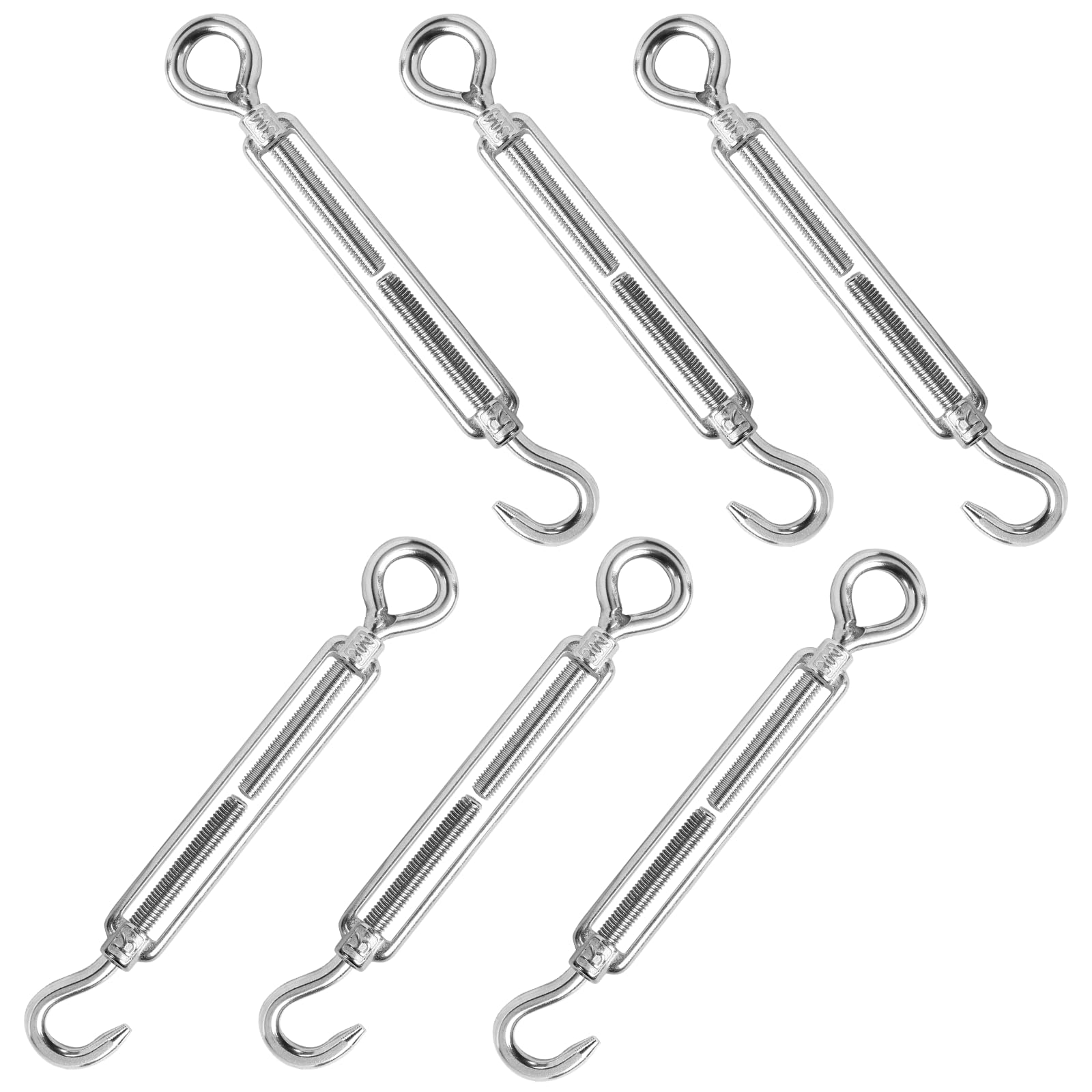 Lot de 6 tendeurs à crochet et œillet M8 en acier inoxydable 304, tendeur réglable pour câble et corde à linge