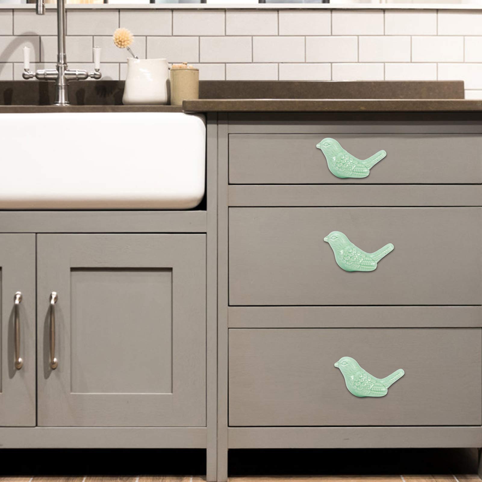 Atyhao Set of 4 Bird Shape Ceramic Knobs DIY Door Drawer Cabinet Pull Handle Furniture Accessories Kitchen Furniture Handle Knobs and Pull Cabinet Knob (Green) - Image 3