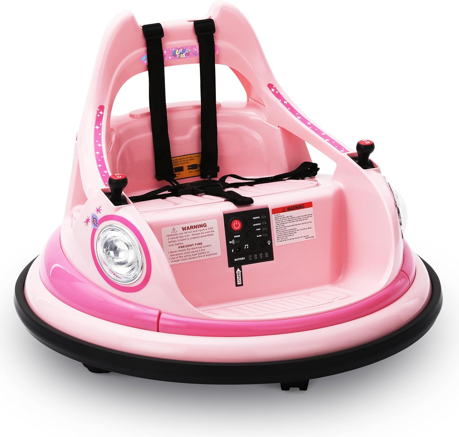 [2025 Upgraded] ALPHAKIDS 12V Smart Bumper Cars for Kids Ages 1.5-6 Years Toddlers Baby,Remote Parent Control,360° Spin,LED Lights Bluetooth Music,DIY Stickers,Easy Drive Ride-On(Vitality Pink)