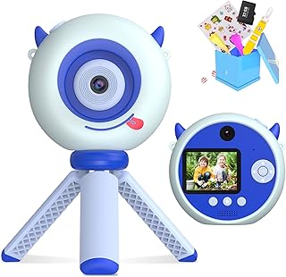 USHINING キッズカメラ スタンド付き 1080P HD デジタルカメラ 子供用 32GB SDカード付き (ブルー)