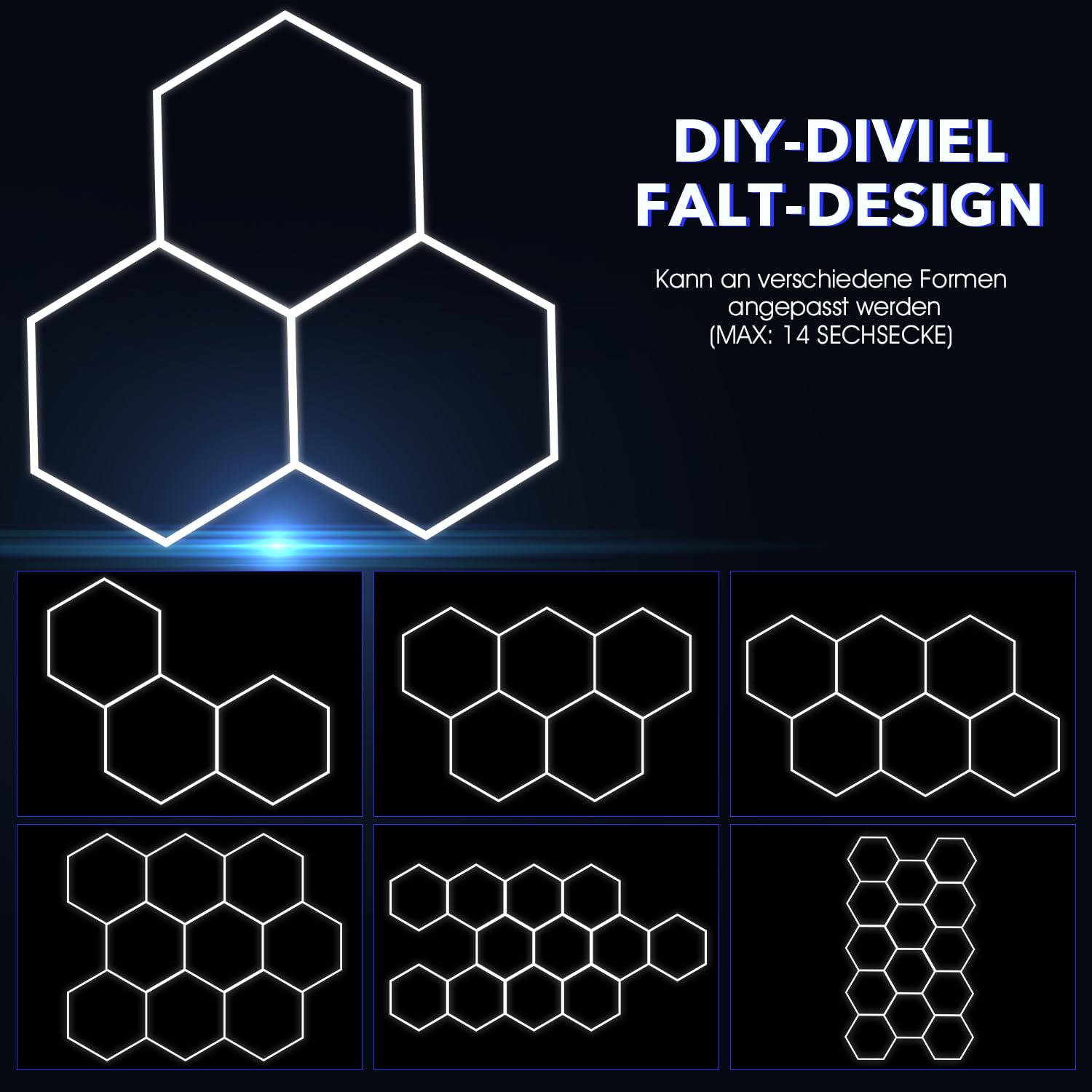 Hexagon LED Deckenleuchte 680W 6500K Weiß Rechteck für Garage Werkstatt Lager