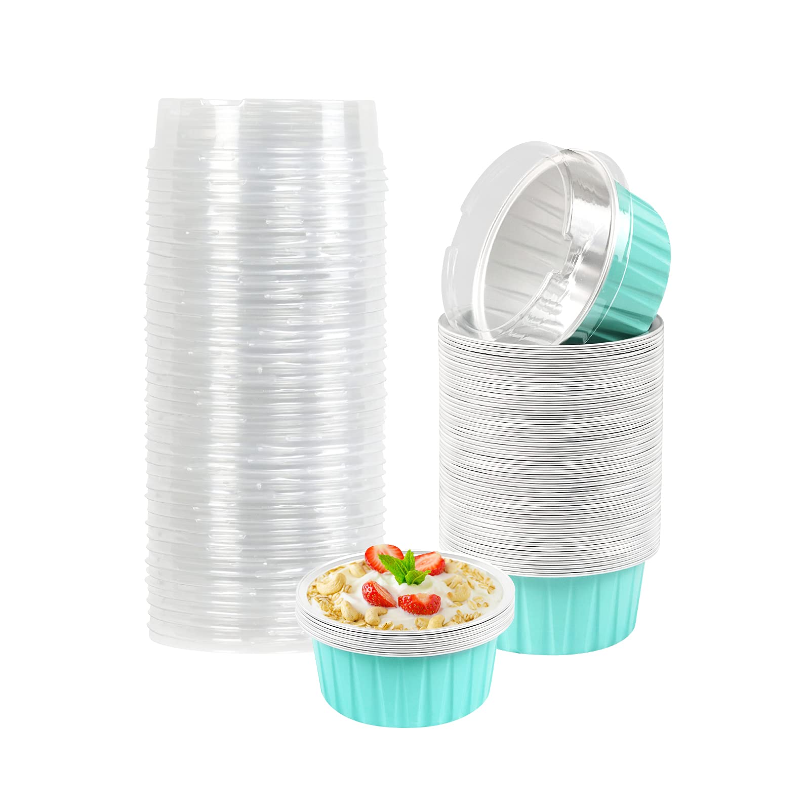 Disposable Ramekins with Lids, 60Pcs Aluminum Foil Ramekins 5oz Cupcake