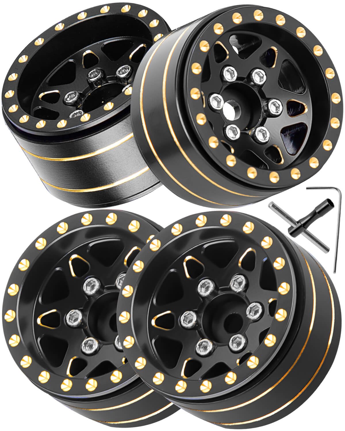 hopsupRC 1.0in Beadlock RC Wheel Rim for 1/18 1/24 Trx4m Axial SCX24 RC Crawler,Full Brass RC Wheel Hub Rim (4pcs)