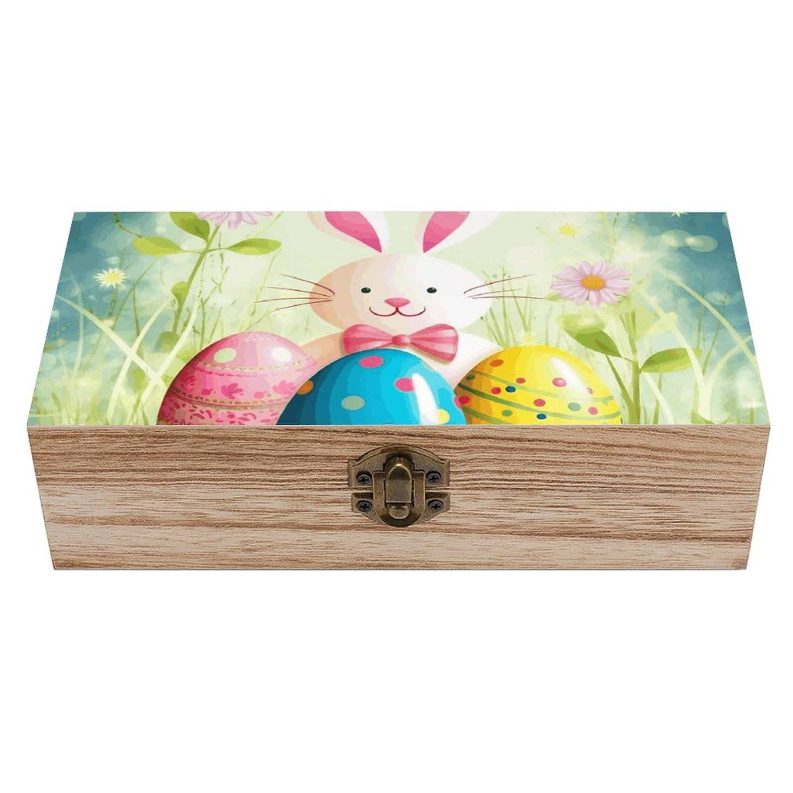 Boîte de rangement en bois Happy Easter Holiday pour souvenirs et loisirs créatifs