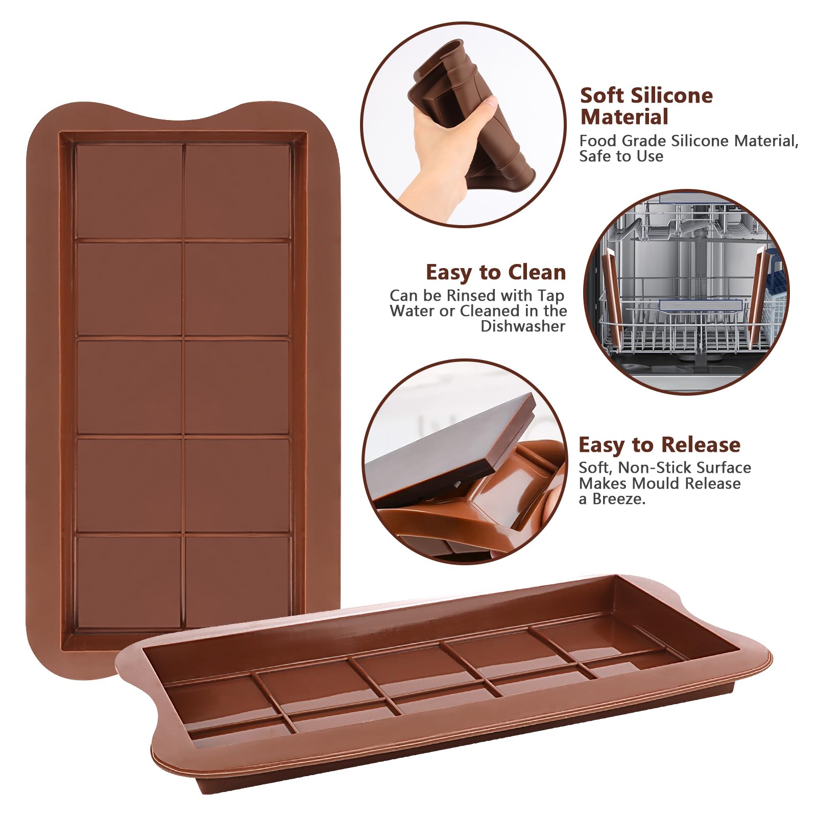 2 Stampi In Silicone Per Tavolette Di Cioccolato Con 10 Cavità - Stampo Riutilizzabile Antiaderente Per Cioccolatini, Caramelle E Ghiaccio