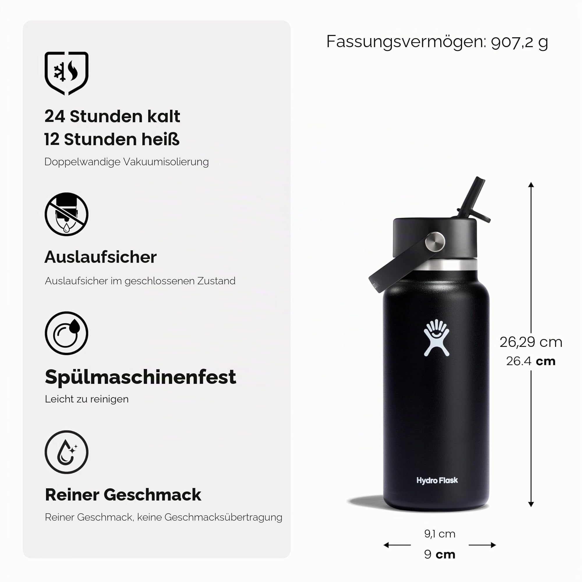 Hydro Flask 907.2 g Wide Flex Straw Cap Bottle – Isolierter Edelstahl – Breiter Strohhalm-Deckel, auslaufsicher, in Jelly Pink