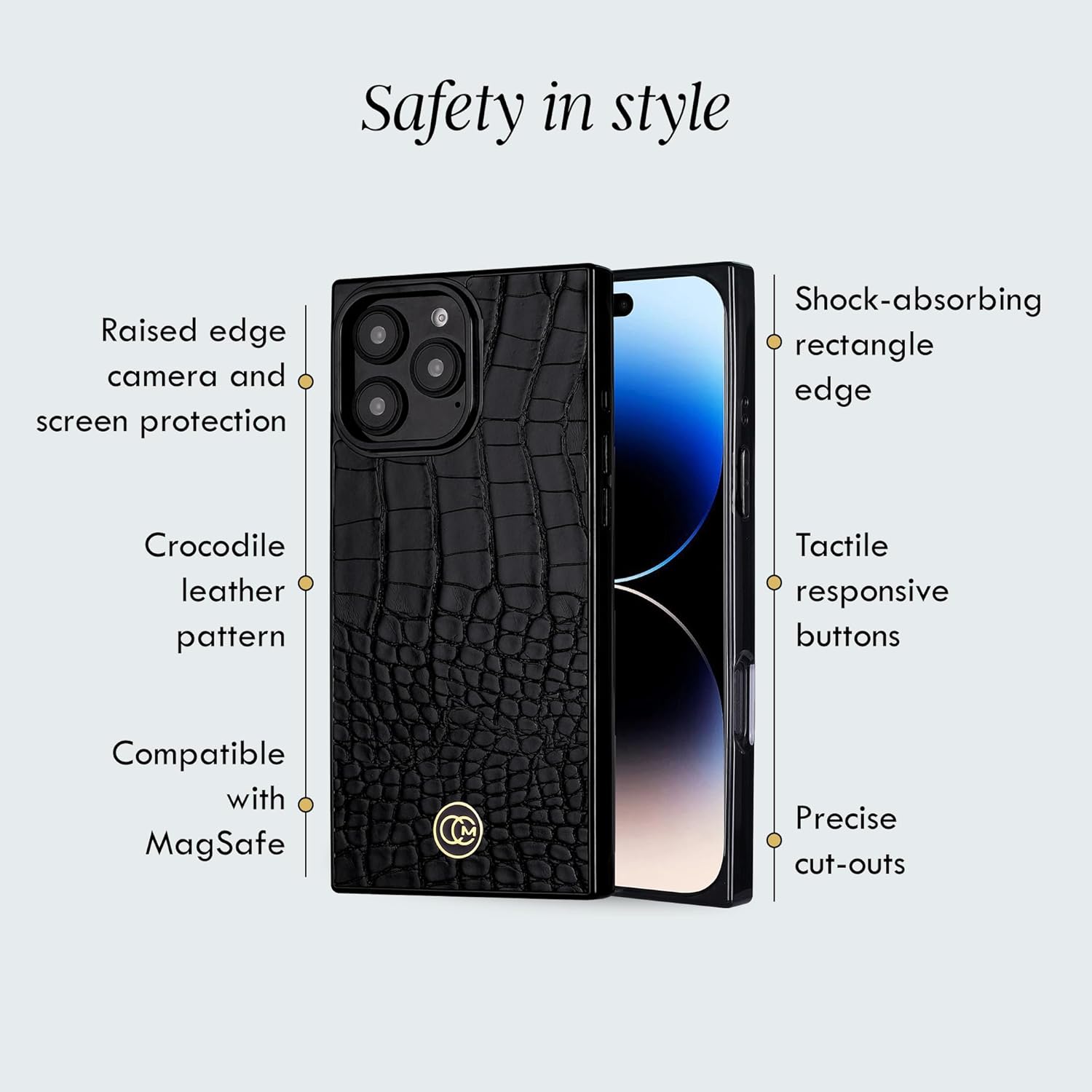 COCOMII Rectangle Case for iPhone 14 Pro Max, Compatible with MagSafe, Black Crocodile Leather
