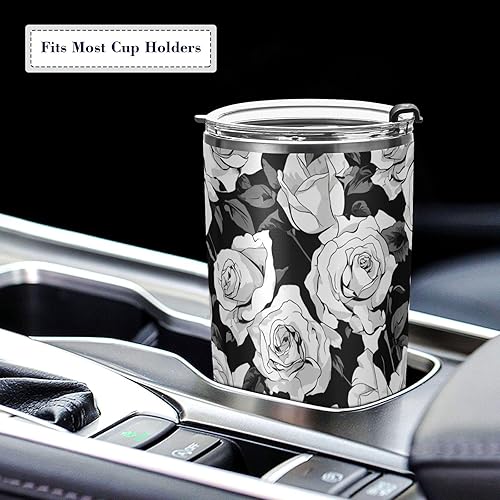 Miniatura 5 de Taza de acero inoxidable simple rosa en blanco y negro con tapa de pajilla, taza de café de viaje aislada para bebidas calientes y frías, taza de