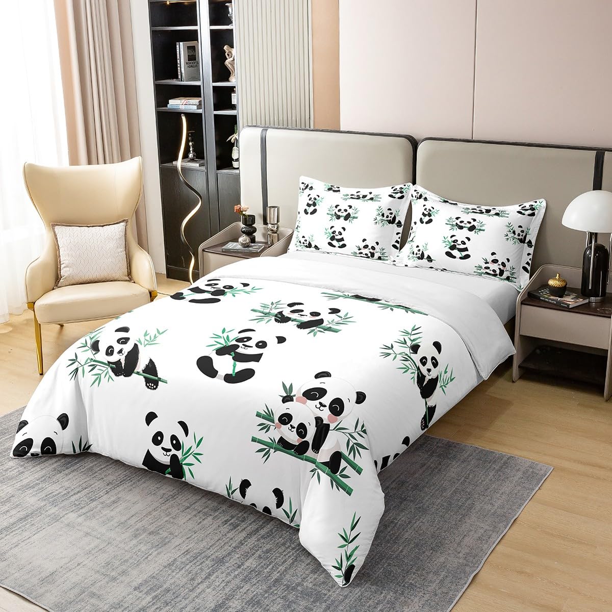 Netter Panda 100% Natürliche Baumwolle Bettwäsche Set Kawaii Cartoon Panda Bett Set für Jungen Mädchen Schöne Panda Druck Bettbezug Wilde Tier Thema Bettwäsche Abdeckung Dekor Die Ganze Saison 135x200