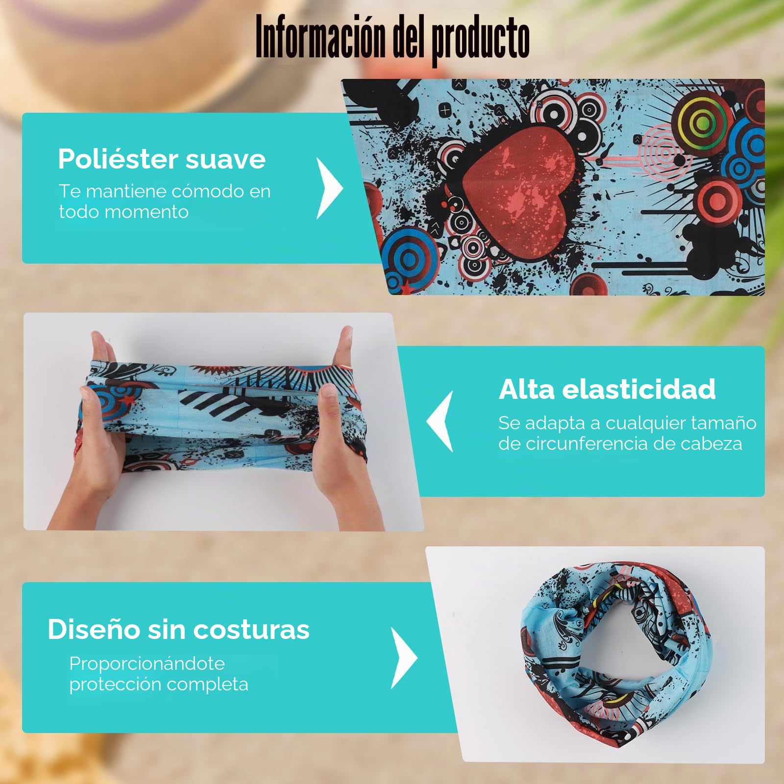 8 Piezas Multifunción Bufanda Bandana, Deporte Bragas de Cabeza, Bandana Polainas de Cuello Protección UV, Elastica Pañuelos Cabeza para Correr Senderismo Ciclismo