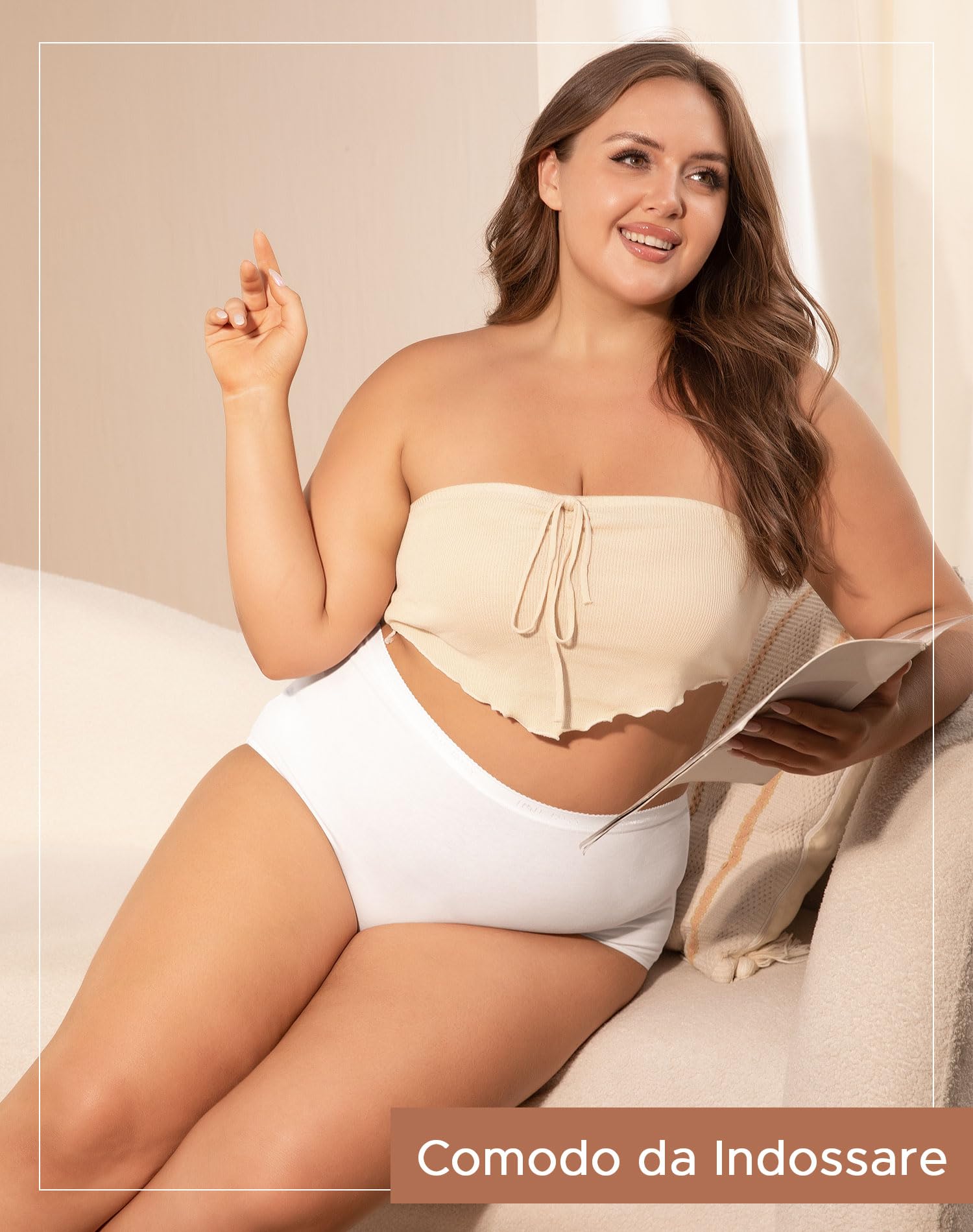 INNERSY Mutande Donna Cotone Taglie Forti Slip Vita Alta Mutandine Culotte 40-62(XL-5XL) Pacco da 5