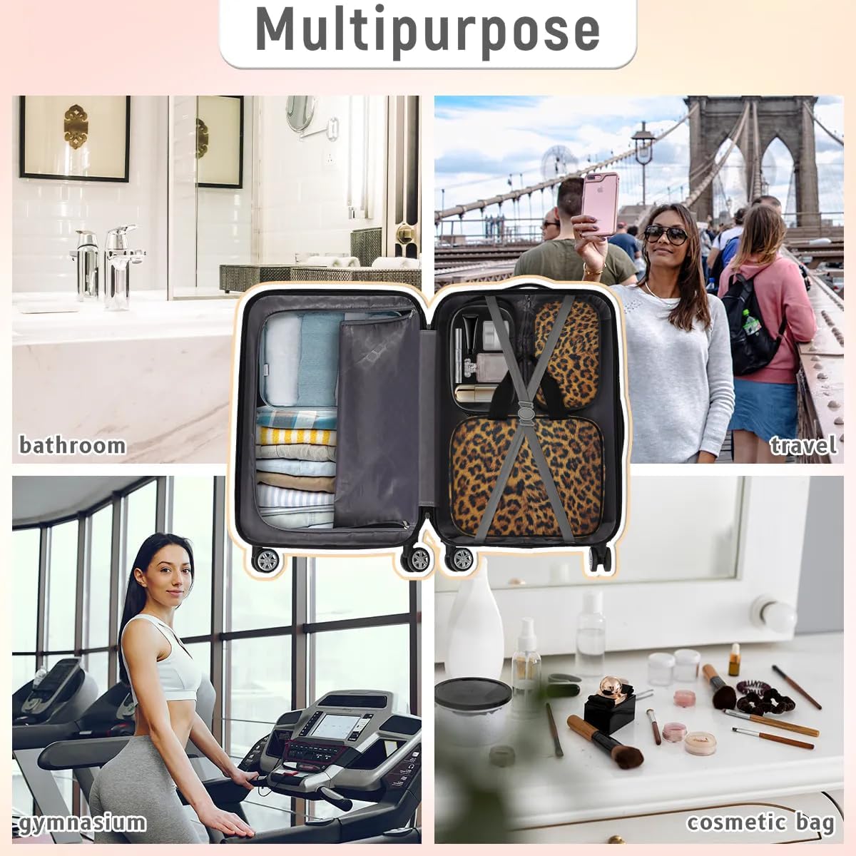 Clear Makeup Bag for Women Men, 3Pcs Transparent Cosmetic Bags Waterpoof Toiletries Set Portable Toiletry Bags with Zipper for Travel Bathroom(Leopard)