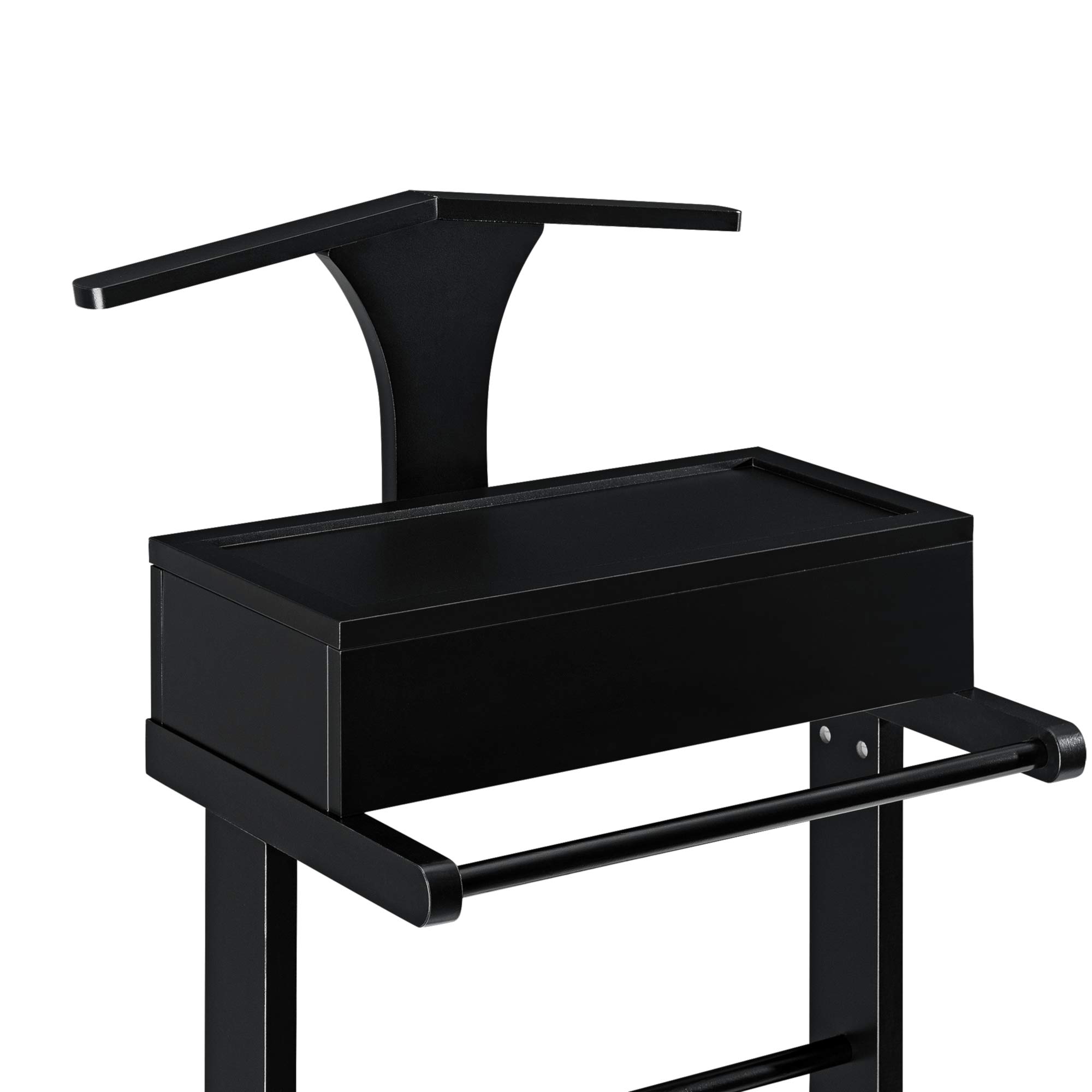 [en.casa] Valet de Chambre avec Boîte Ouvrable de 4 Poches Porte-Costumes Valet de Nuit avec Cintre Élégant Bureau Salon Chambre à Coucher MDF Bois de Pin 44 x 35 x 110 cm Noir