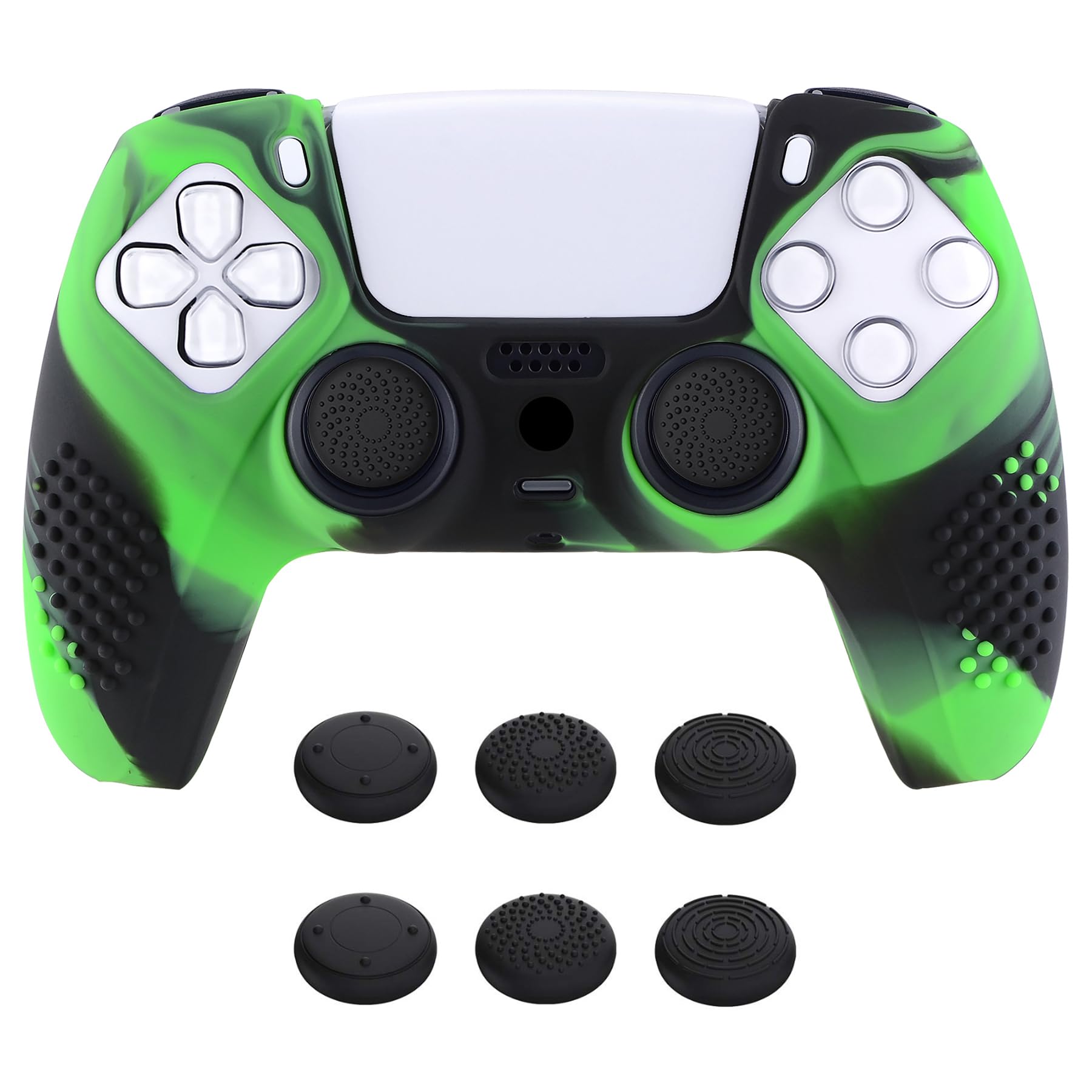 eXtremeRate PlayVital Cherry Blossoms Pink 3D Studded Edition Anti-slip Silicone Cover Skin for ps5 Controller, Soft Rubber Case for ps5 Wireless Controller with 6 White Thumb Grip Caps — view 33