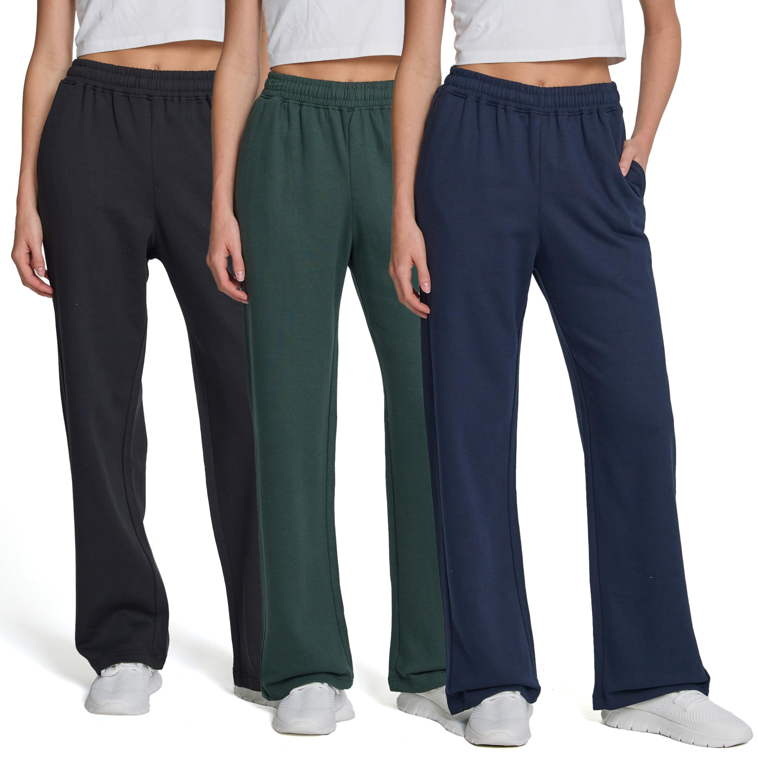 Ultra Performance Womens Sweatpants 3 Pack Open Bottom Wide Leg Lounge Sweatpant’s Pant Baggy Long Sweat Pants for Women