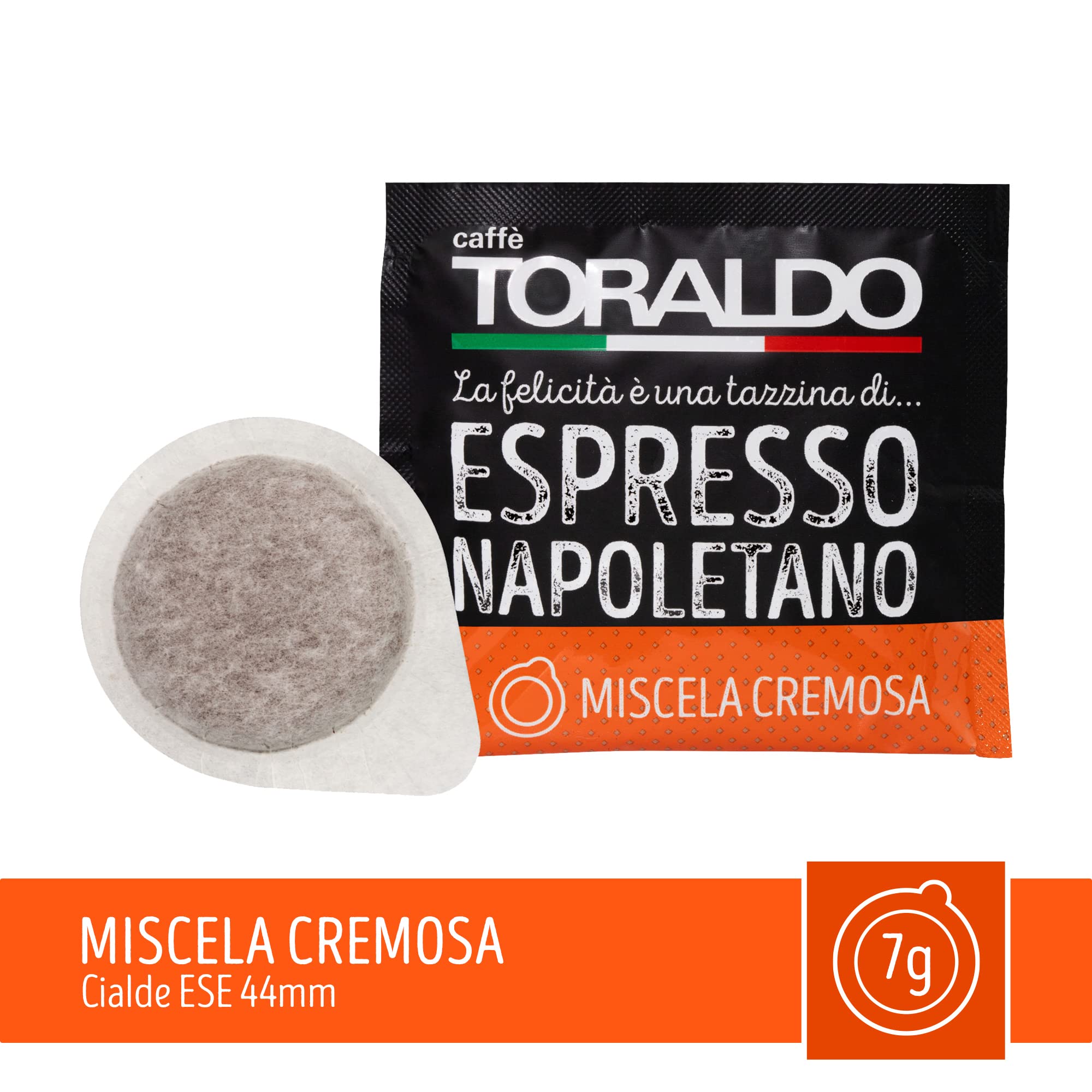 CAFFÈ TORALDO | Cialde ESE 44 | Caffè Selezionato, Tostato e Torrefatto in Italia | Eccellenza del Caffè Napoletano (300 Cialde, Miscela Cremosa)