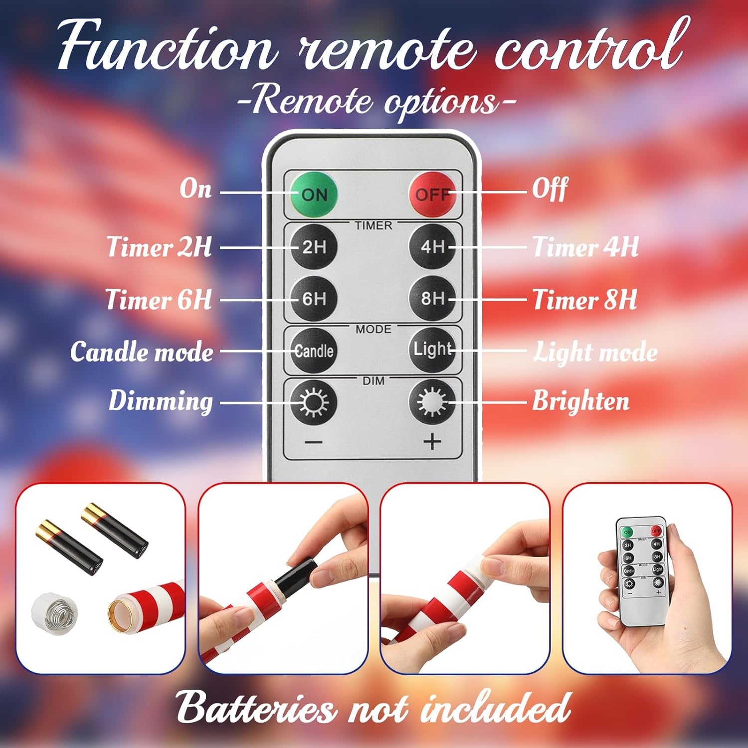 Aurelema 6 Pcs 4th of July LED Flameless Candle Set 250th Anniversary Patriotic Taper Candles Battery Operated with Remote God Bless American USA Flag Candles for Independence Day Decor Party Favors