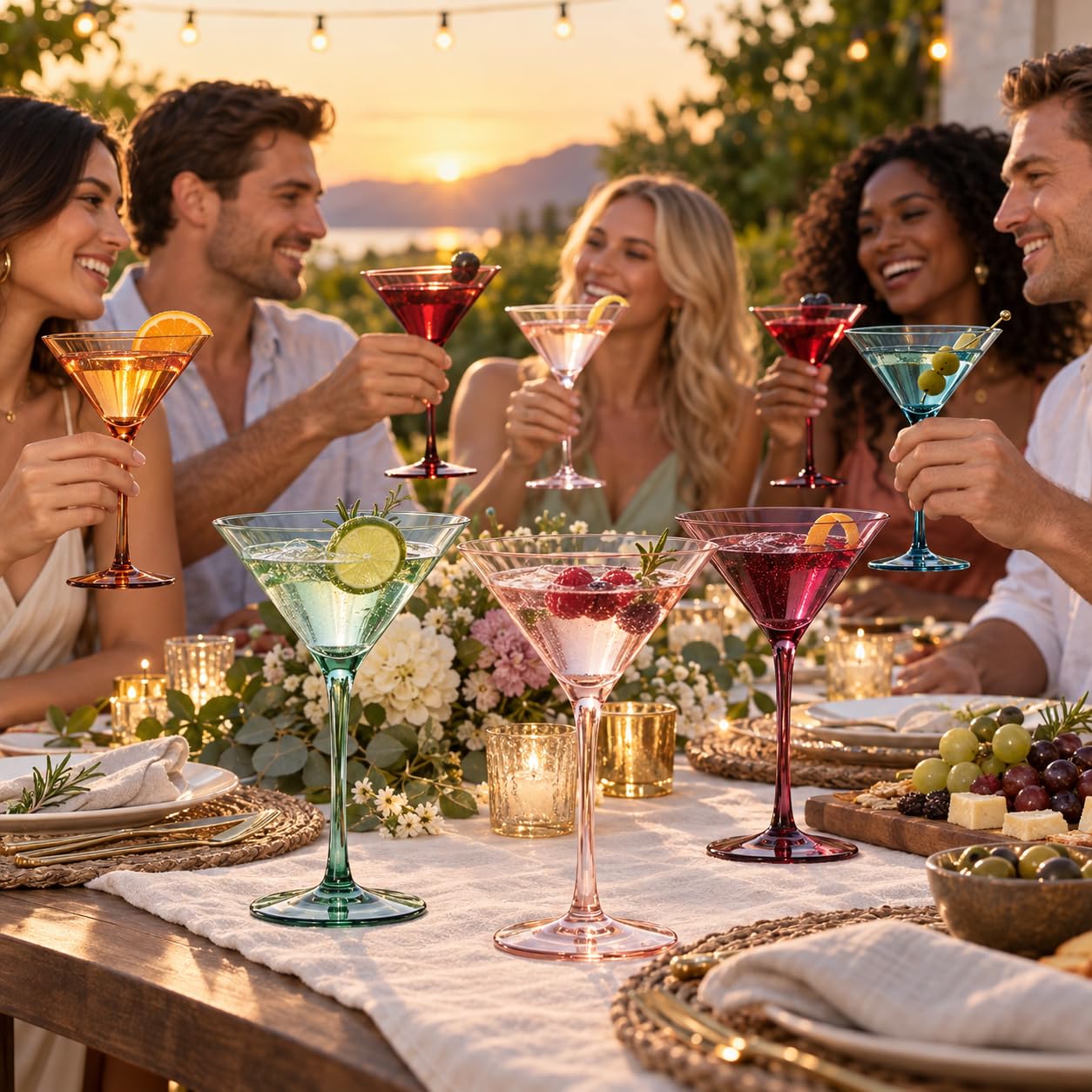 Lot de 6 verres à martini et à cocktail en cristal coloré - Cadeau pour elle, épouse, maman, amie - Grands verres de 283,5 g - Style italien unique - Verrerie colorée - Pastel