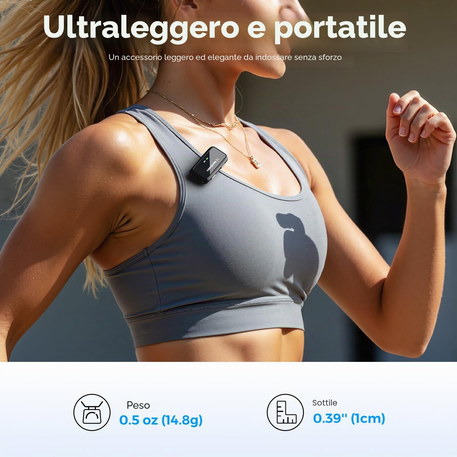 NearStream Microfono Lavalier Wireless iPhone, Android, Fotocamere e PC | Cancellazione AI del rumore, 7 h, trasmissione 200 m, display LCD, microfono wireless per streaming e registrazioni