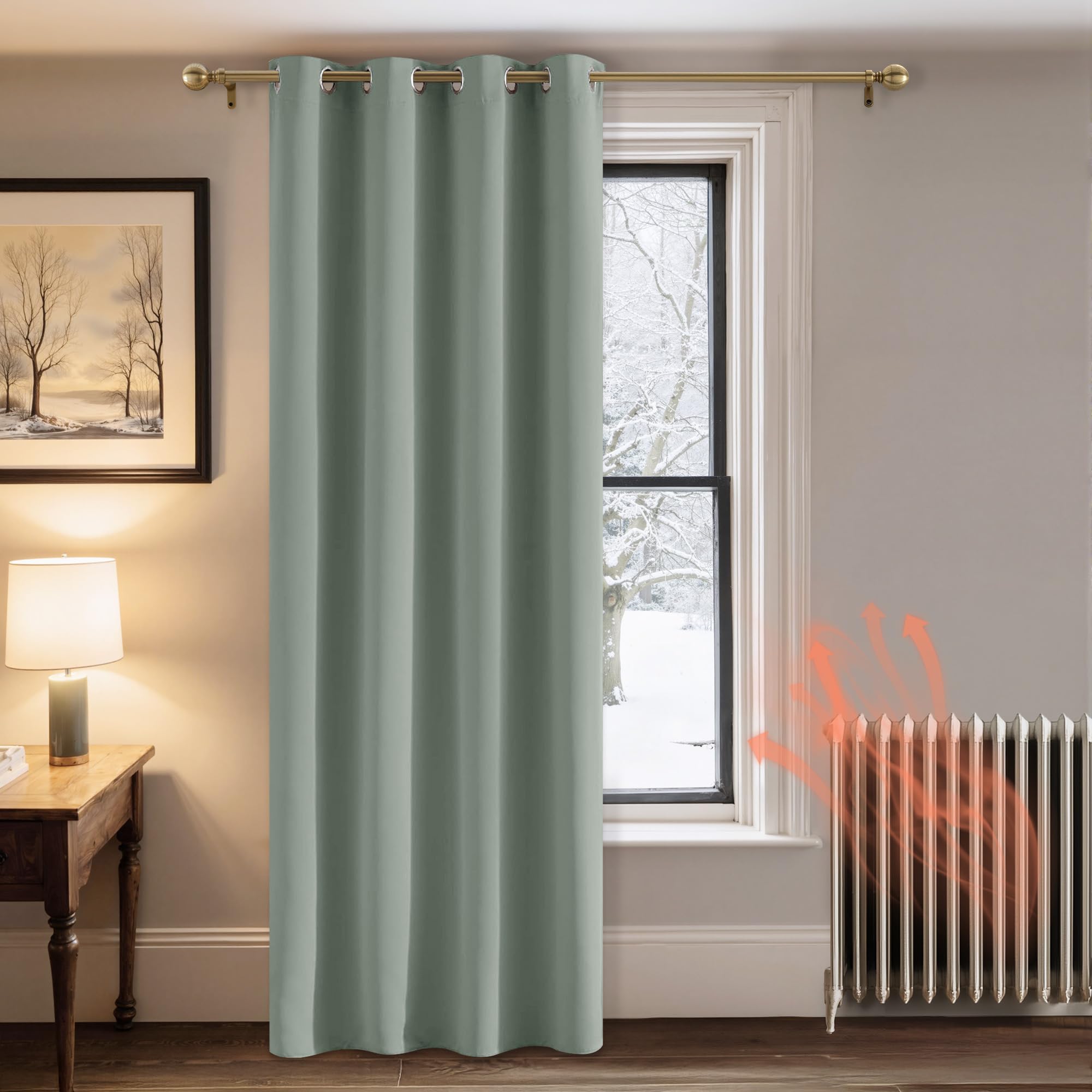 PONY DANCE Sage Green Window Blackout Door Curtain with Eyelet for Living Room, Thermal Insulates Energy Saving Curtain 90 Inch Drop Extra Long Drapes for Room Darkening, 1 Panel, W42 X L90 โ image 1