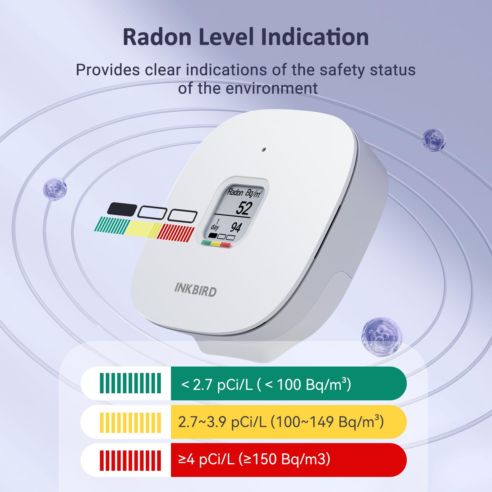 Inkbird Rilevatore di Radon Digitale con Display LCD, RD-3 Monitoraggio di Radon Gas in Tempo Reale,Funzioni di allarme,Misuratore di Radon Portatile per Ambienti Interno/Esterno