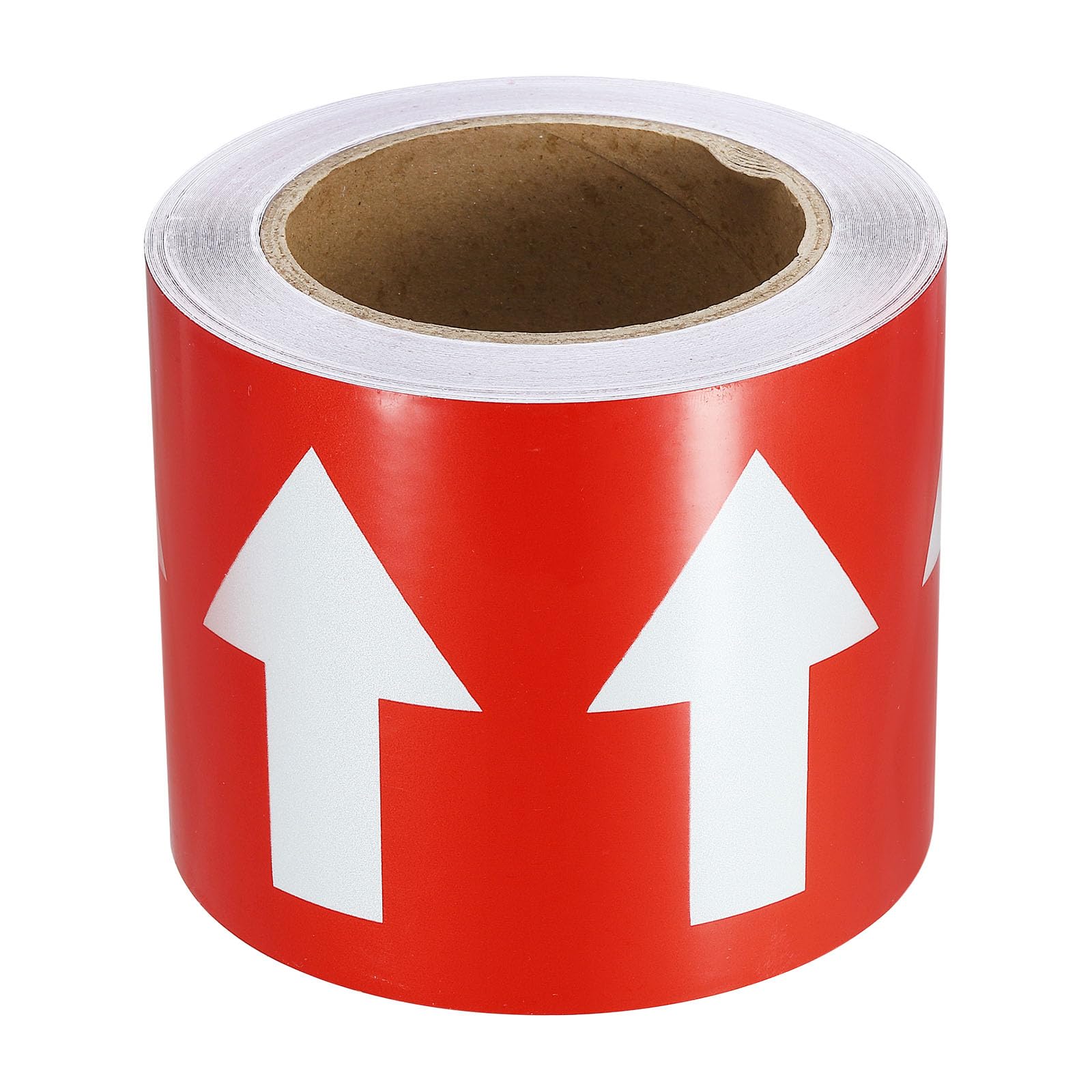 PATIKIL Cinta de Flecha de Flujo Direccional 4" X65', Etiquetas Adhesivas de Identificación de Tuberías para Etiquetado de Flujo de Tuberías, Blanco Sobre Rojo