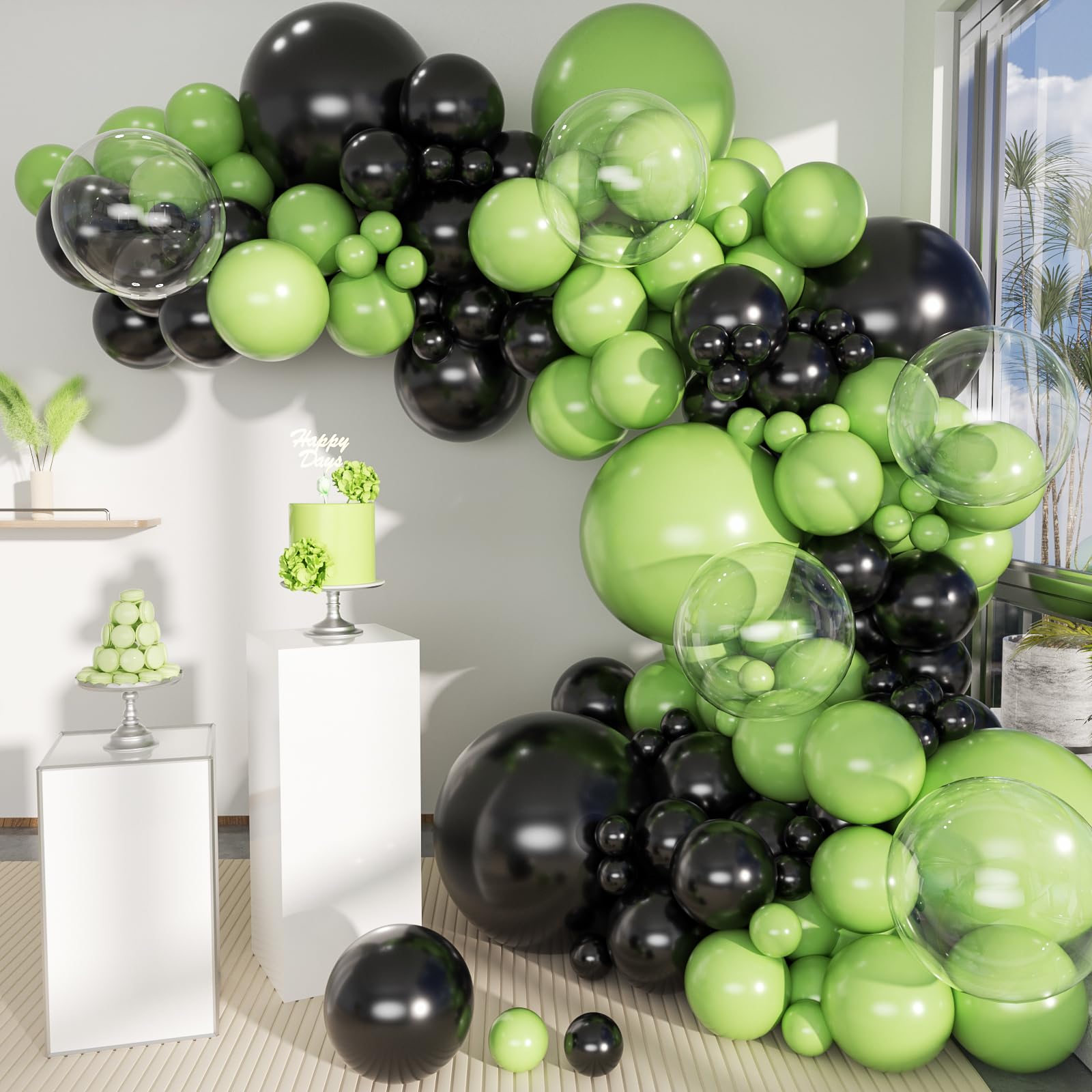 MOXMAY Green and Black Balloon Arch Kit, 151Pcs Lime Green Black Bobo Balloons Garland 18 12 10 5 inch for Birthday, Graduation, Baby Shower, Wedding,