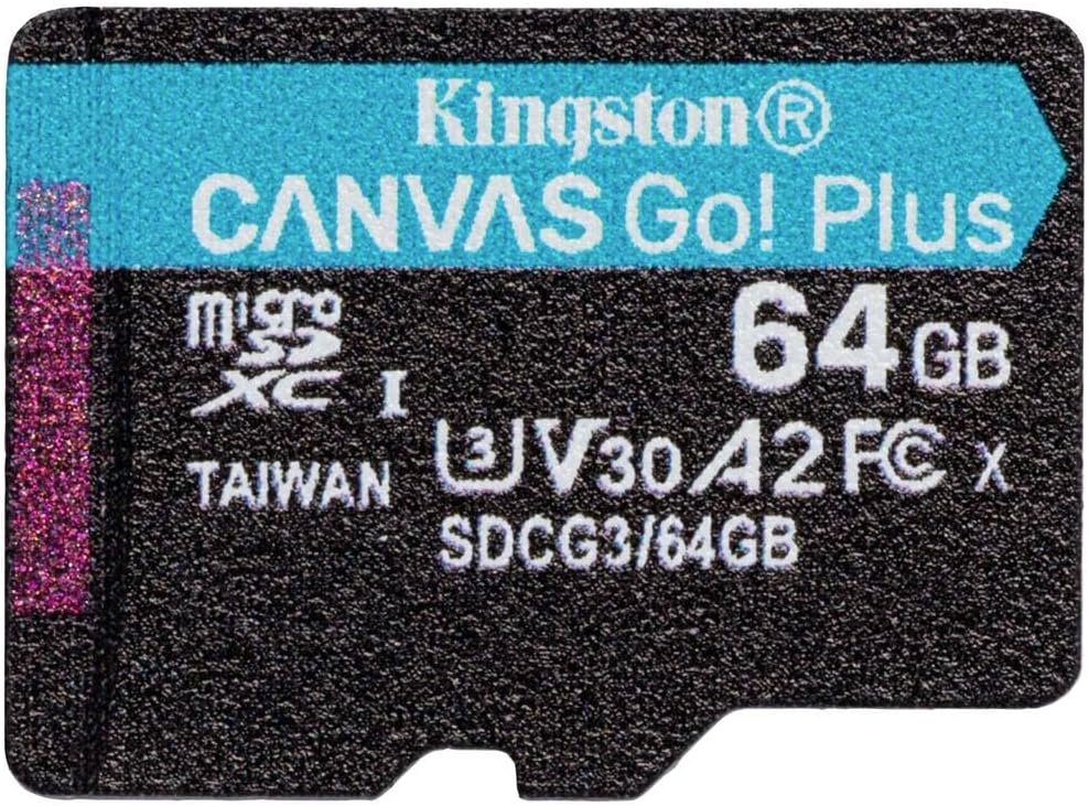 Kingston 64GB microSDXC Canvas Go Plus 170MB/s Read UHS-I, C10, U3, V30, A2/A1 Memory Card + Adapter (SDCG3/64GBET)