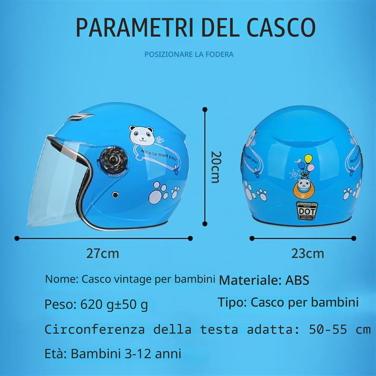 Casco da Moto per Bambini Casco da Moto per Bambini Casco da Bambini, Casco da Bicicletta per Bambini Casco da Moto Ergonomico, Caldo, Antivento per Bambini per l'Inverno (Blu)