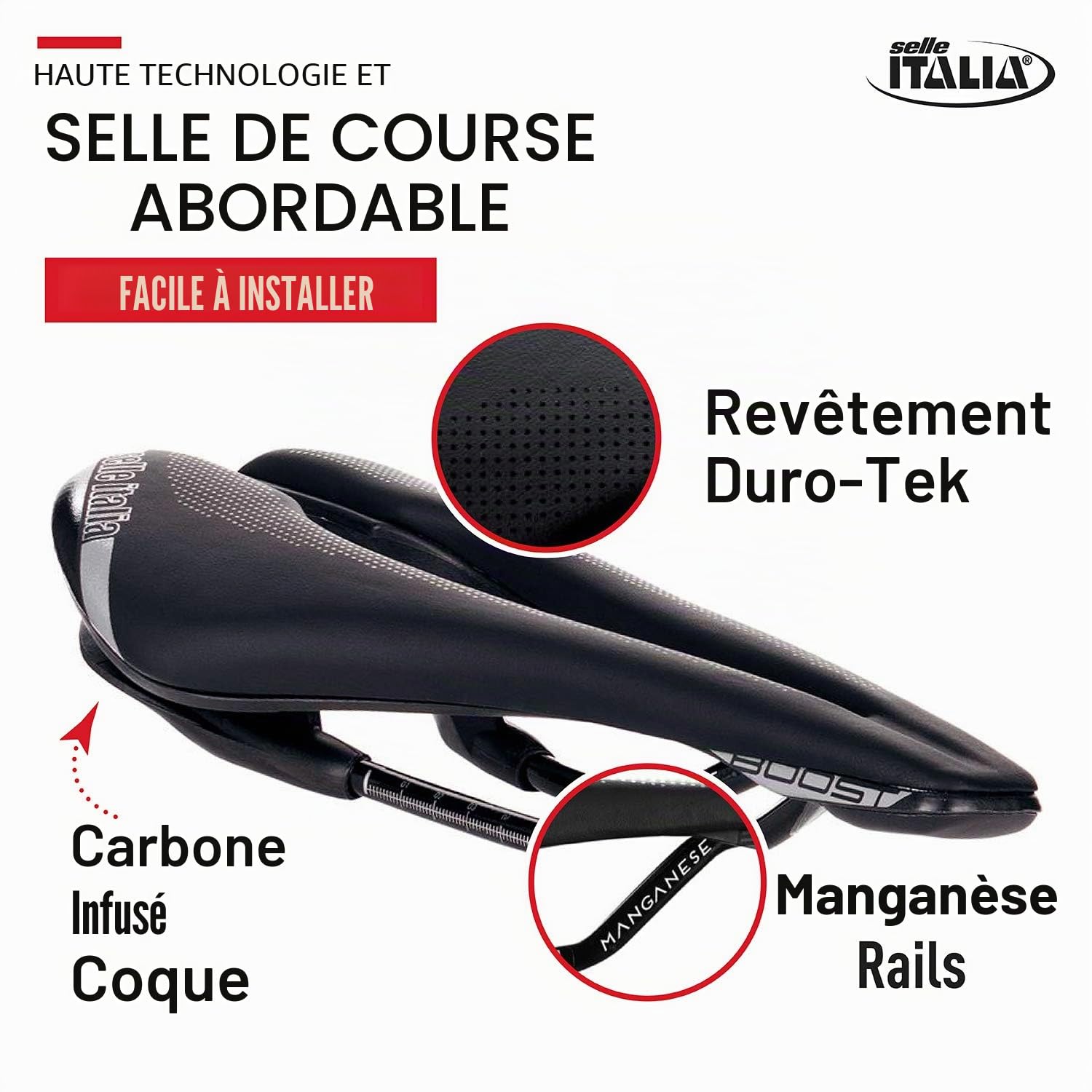 Selle Italia - Road Bike Seat SP-01 Boost TM Superflow, Rail Manganese Tube Ø7, Short Saddle Road Perfomance Duro-tek, Comfort