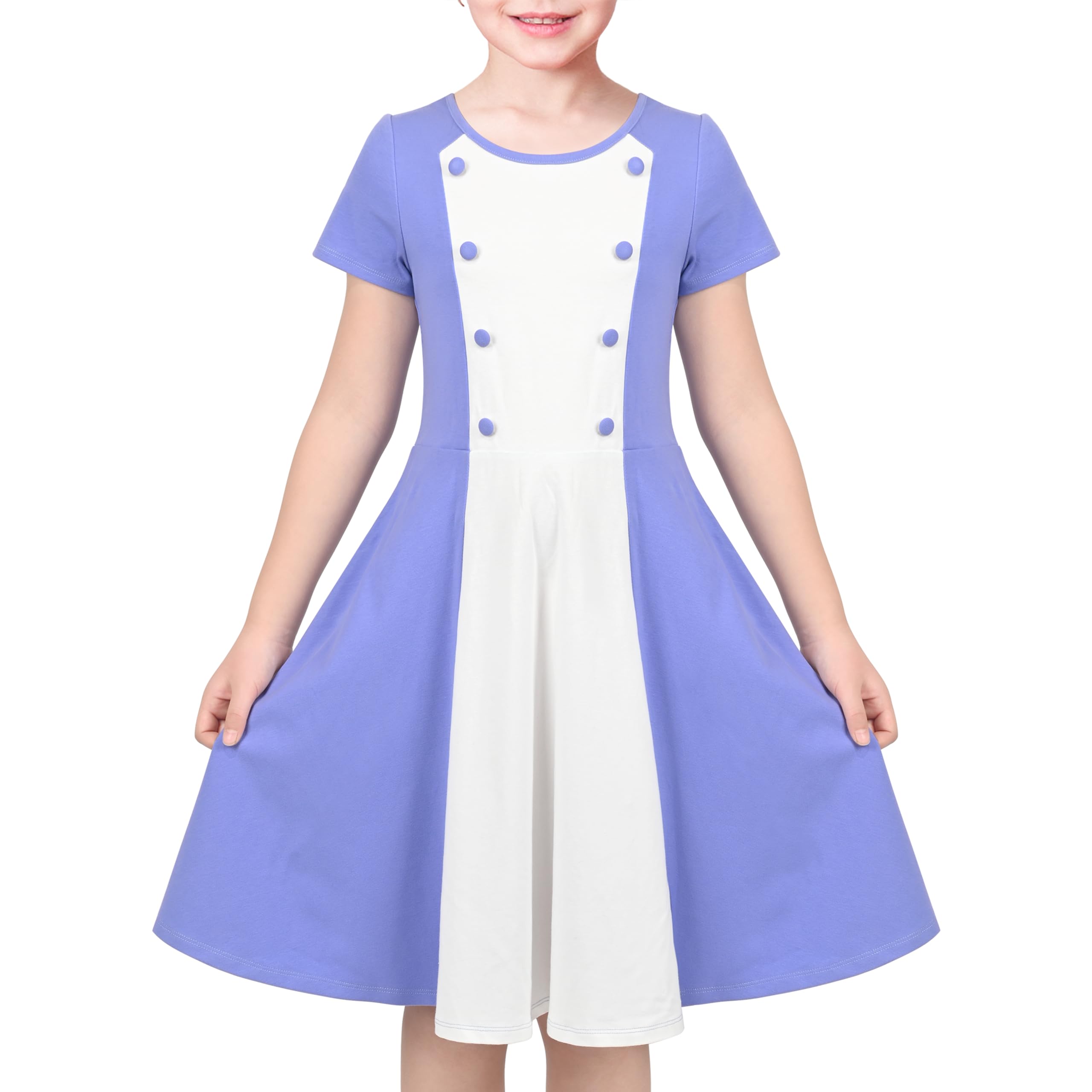 Sunny Fashion Girls Dress Colorful Striped Knitted Cotton Stretch School