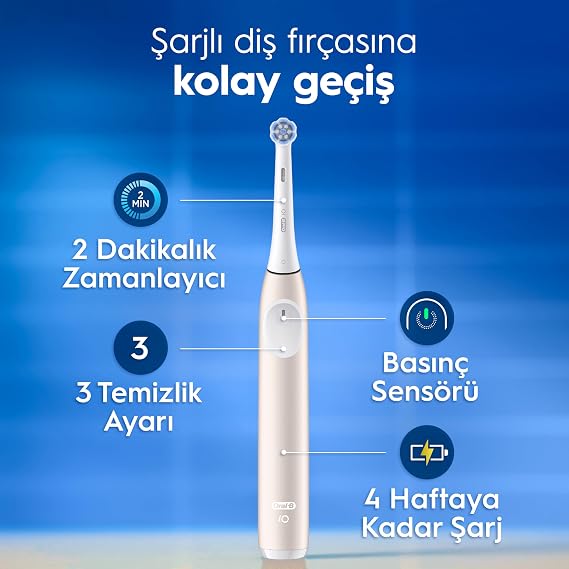 Oral-B iO2 Pembe Şarjlı/Elektrikli Diş Fırçası, 1 Fırça Başlığı, Tek Şarjda 4 Haftaya Varan Kullanım