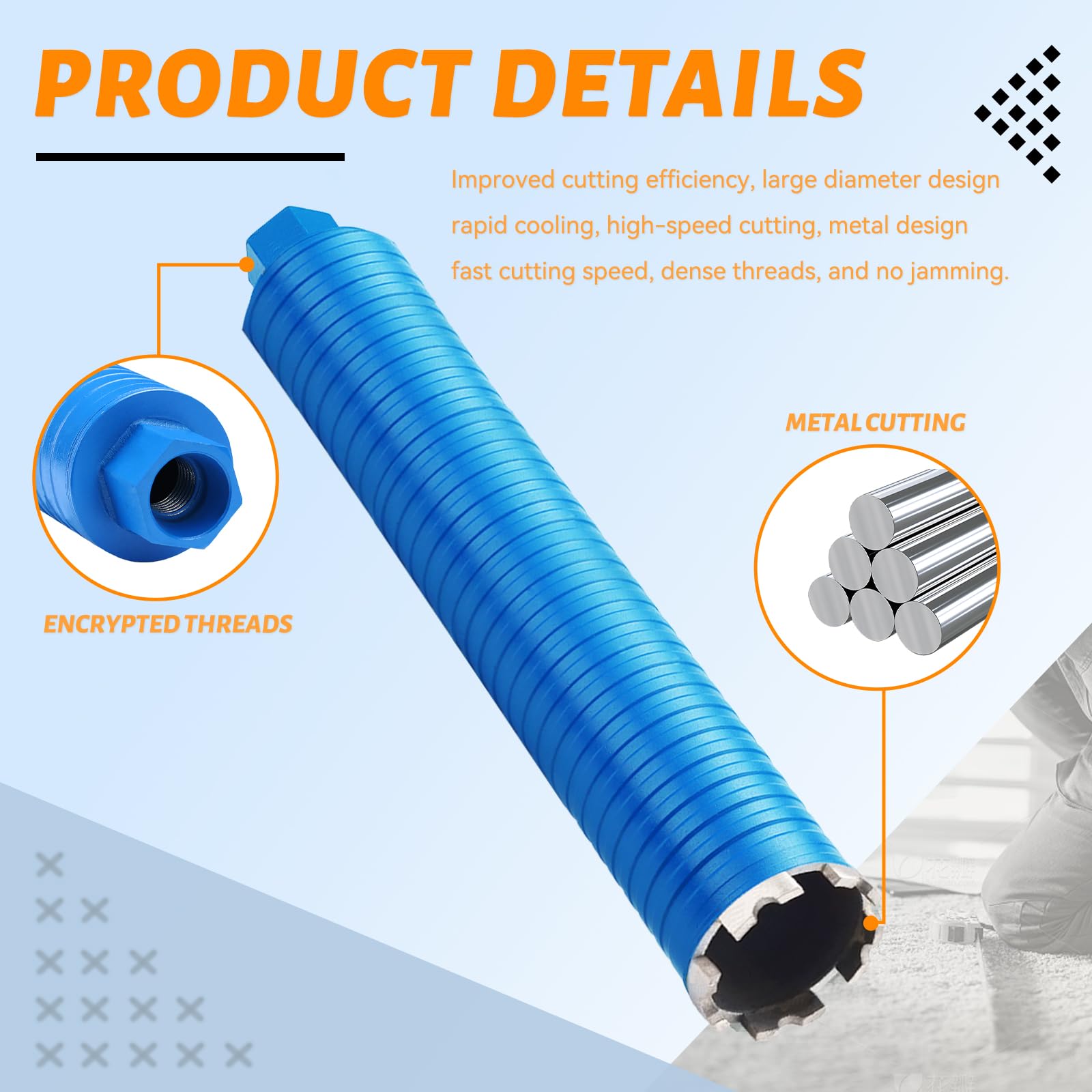 2 1/2in Diamond Core Drill Bit with 14-9/16in Total Length, 7/8in Thread, Core Bits for Concrete Brick, Block and Masonry - Image 4