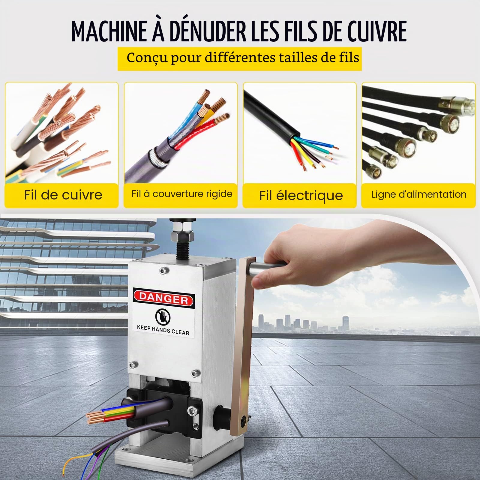 VEVOR Machine à dénuder pour câble de 1,5 à 25 mm, pince à dénuder multiple en alliage d'aluminium, machine à dénuder manuelle, éplucheuse de câble avec vitesse de dénudage pour le traitement du