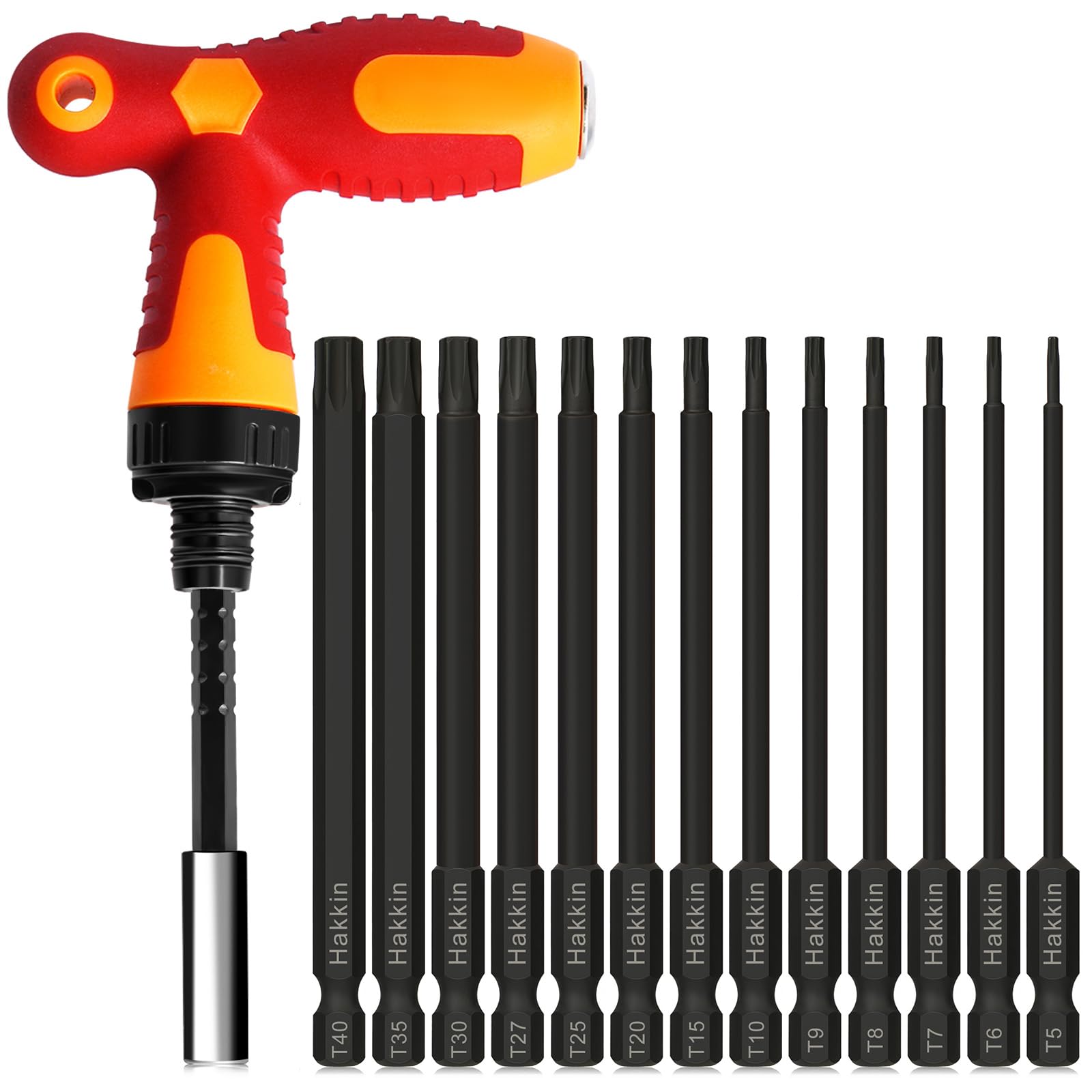 Torx Bit Set Hakkin 100mm Screwdriver Sets with Ratchet Driver S2 Steel Security Torx Bits 1/4" Shank Magnetic Torx Bit T5