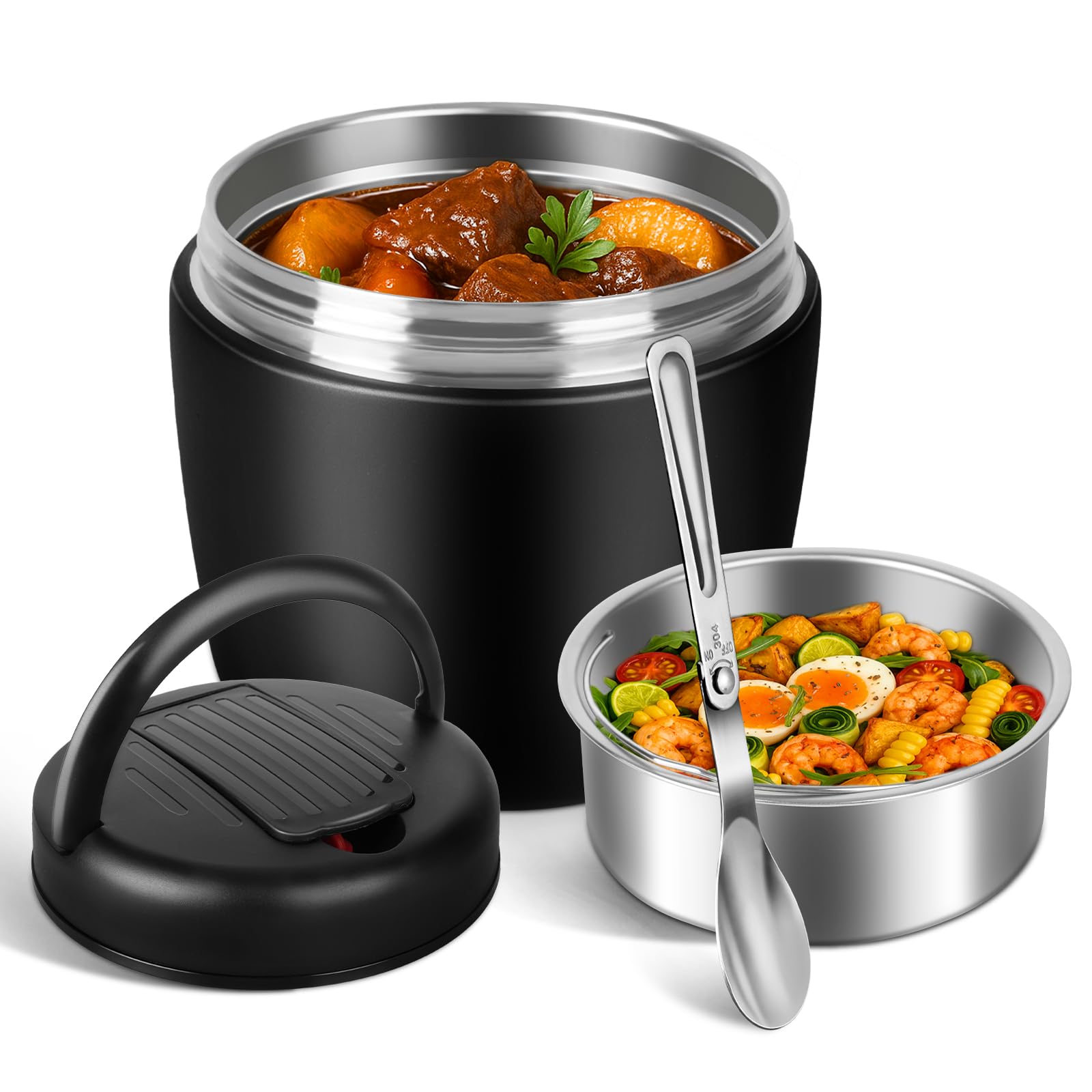 Torven Thermobehälter für Essen 1.2L, Warmhaltebehälter aus Edelstahl mit Löffel, Thermoschüssel mit Deckel, Thermobecher Essen Auslaufsicher, Thermo Lunchbox to go für Speisen, Suppen, Babybrei
