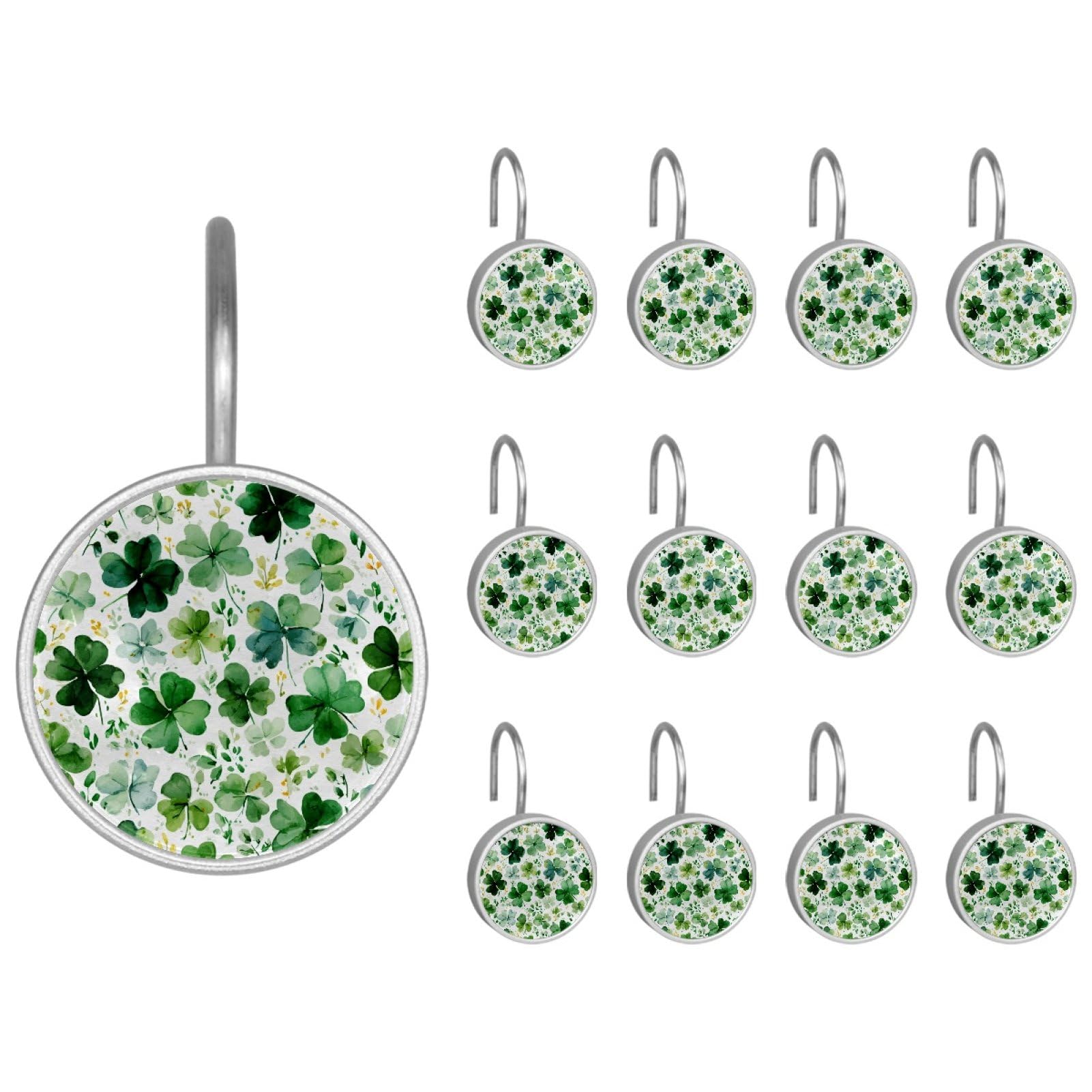 St. Patrick's Day Leaves 12Pcs Shower Curtain Hooks, Shower Rings Stainless Steel Hooks Bathroom Bedroom Living Room