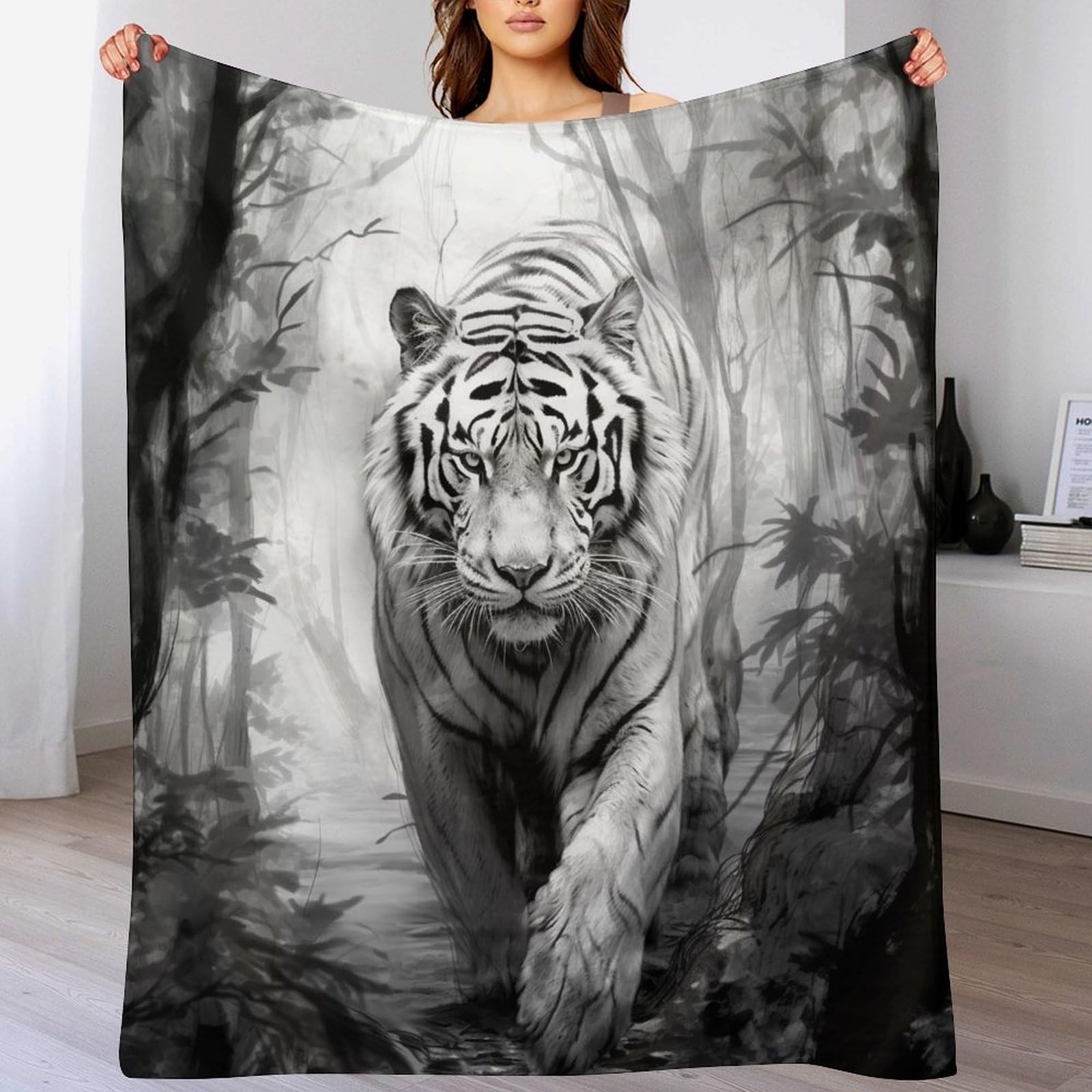 Tiger Throw Blanket Flannel Blankets Soft Warm Printed Blanket for Bed, Couch And Sofa for Kids Teen Young Boys Girls, 150×200cm