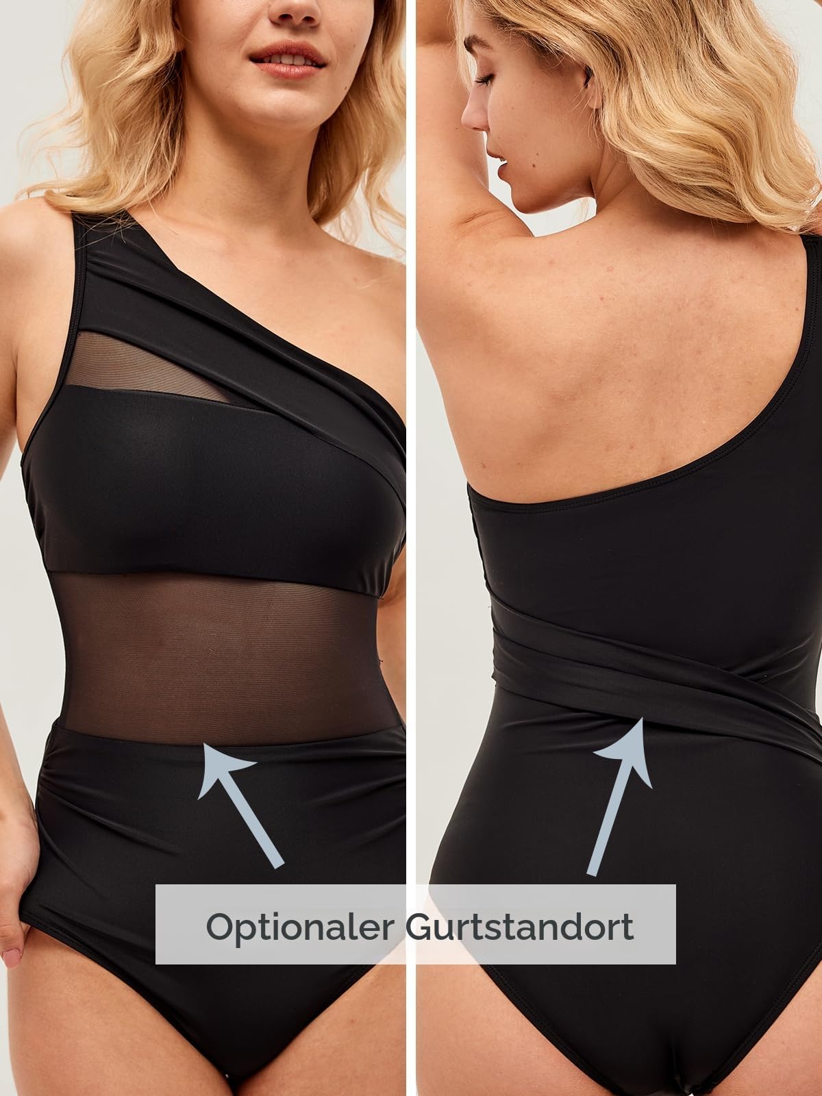 CUPSHE Damen Badeanzug One Shoulder Sheer Mesh Geraffte Bauchkontrolle Asymmetrische Einteilige Bademode Swimsuit