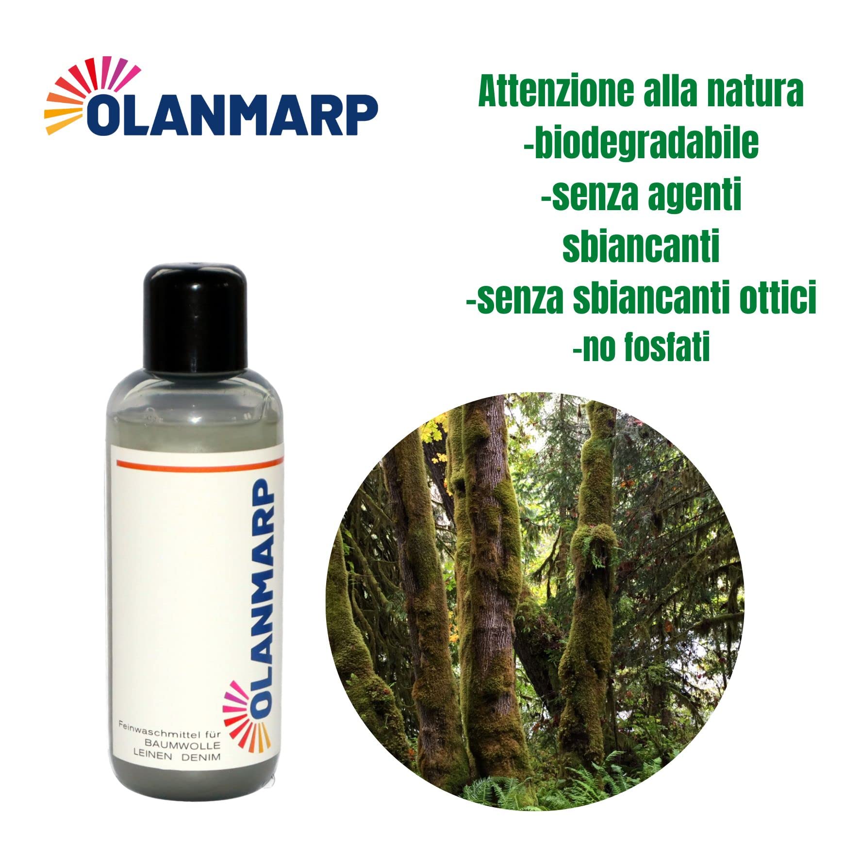 Detersivo per cotone e lino Olanmarp concentrato – detersivo delicato liquido per bucato a mano e in lavatrice – speciale per fibre naturali e abbigliamento sensibile – ideale per viaggi (480 ml)