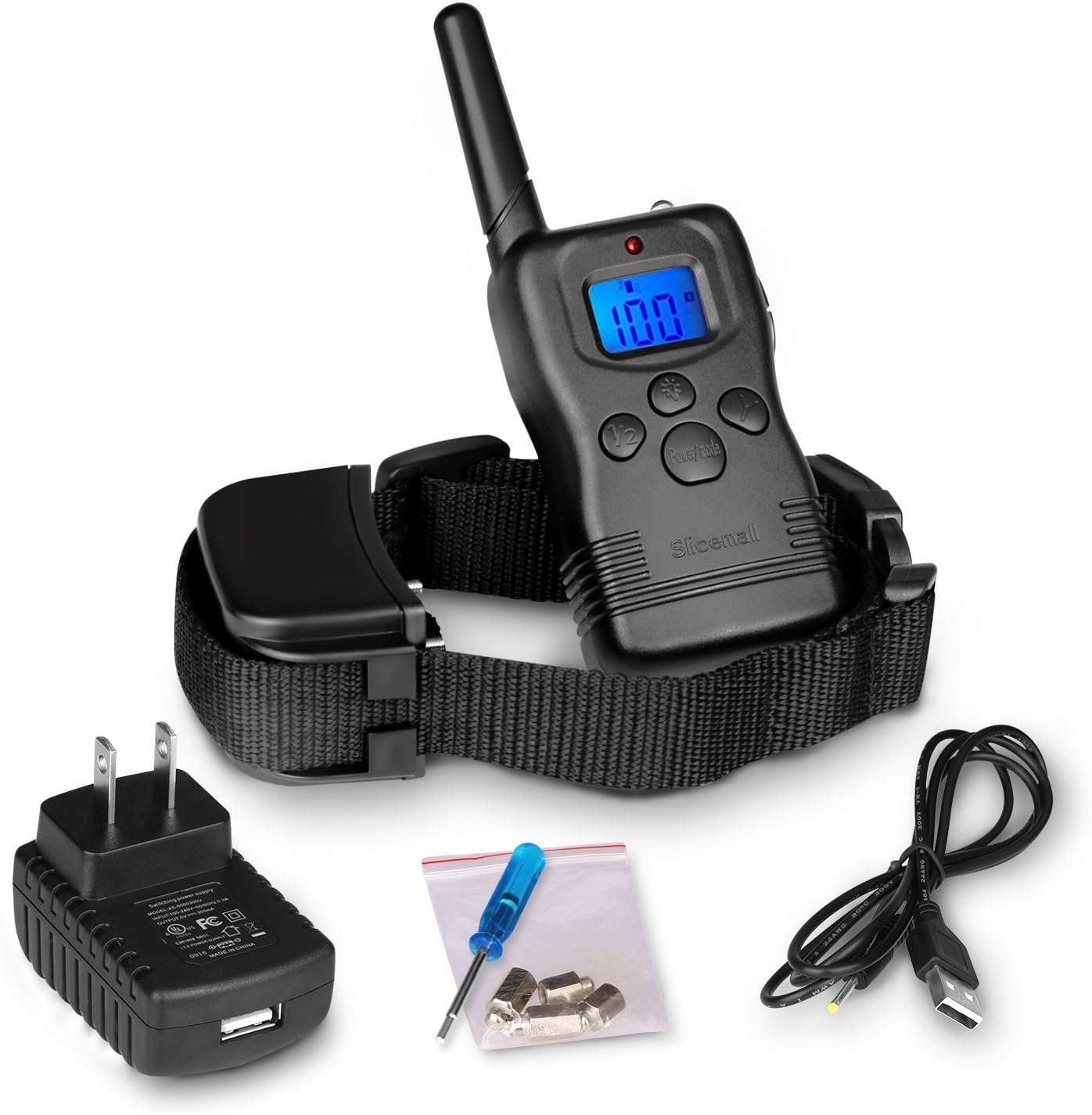 Rechargeable Dog Training Collar With Remote Blue Backlight LCD E-collar Beep/Vibration/Shock New Version
