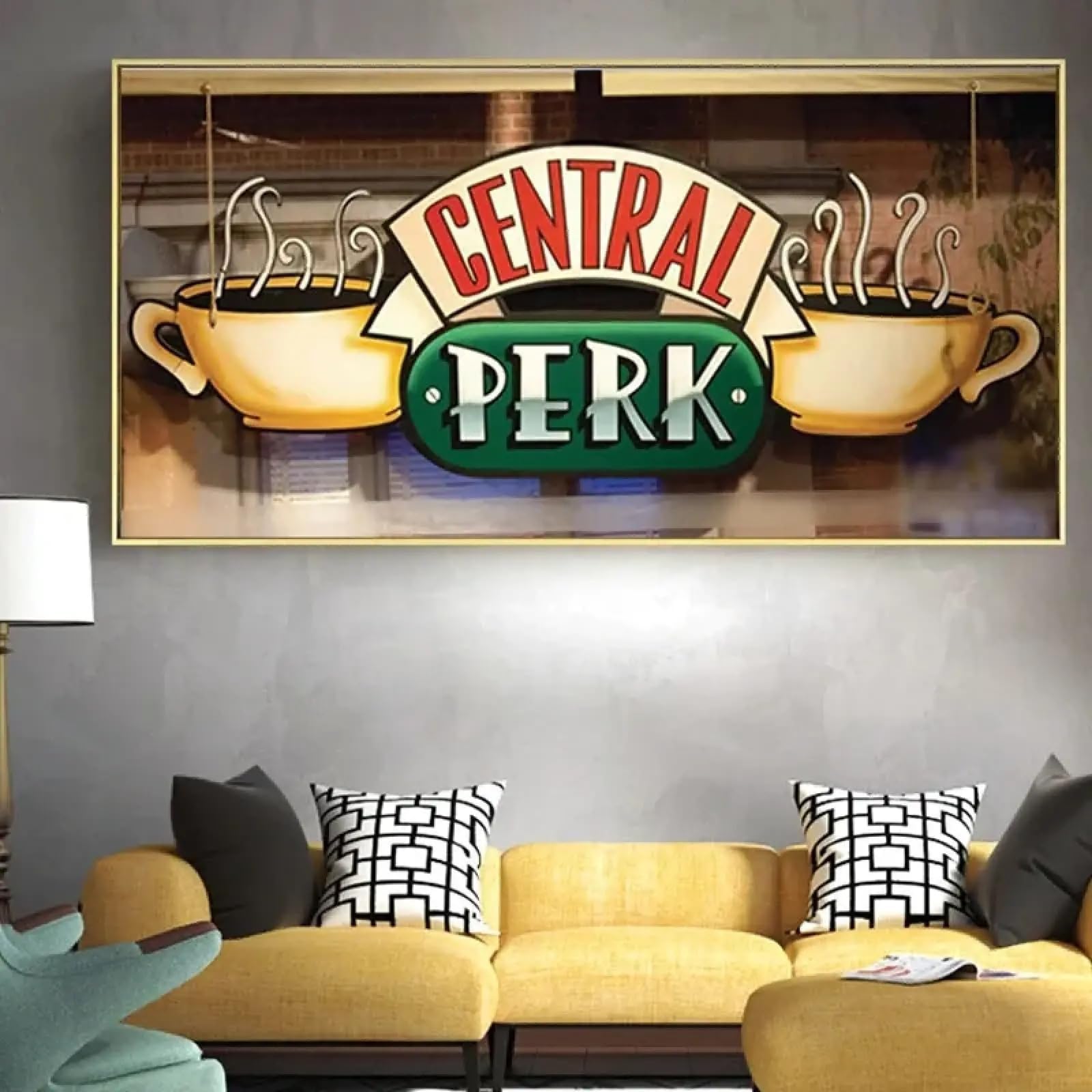 Quadro su tela Central Perk Cafe Friends, poster e stampe della serie TV, arte murale scandinava per l'arredamento del soggiorno (60x120 cm (24x47 pollici)/cornice interna)