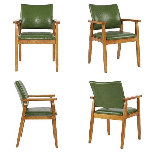 Miniatura 41 de NOBPEINT Mid-Century - Silla auxiliar de comedor con asiento de piel sintética en color negro, sillón en nogal, juego de 2 Negro